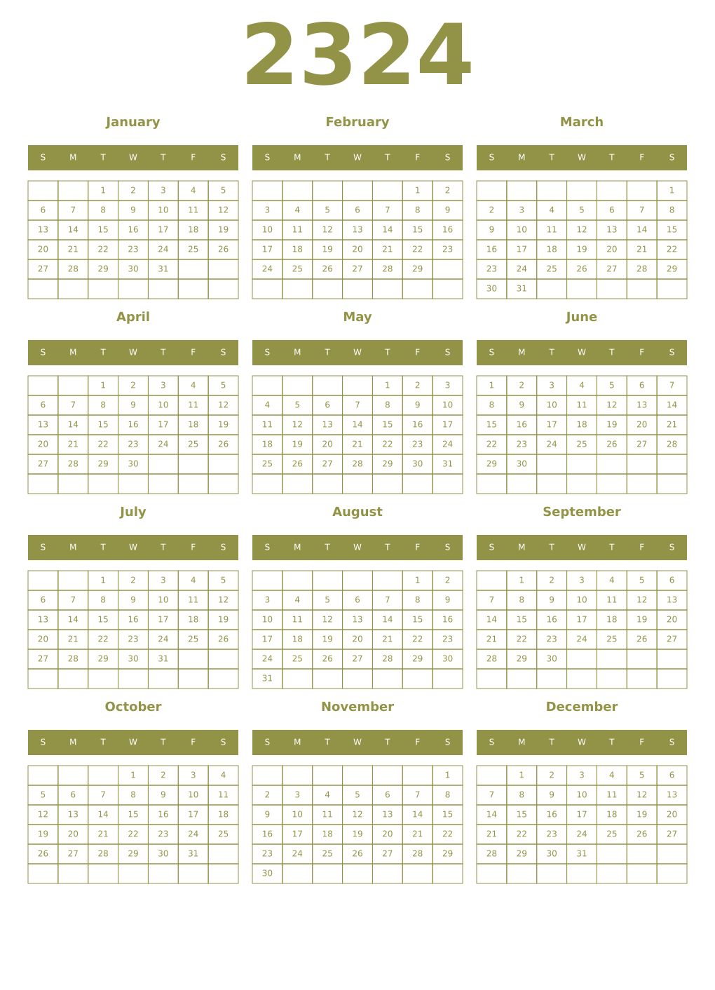 Printable 2324 Year Calendars eburnean