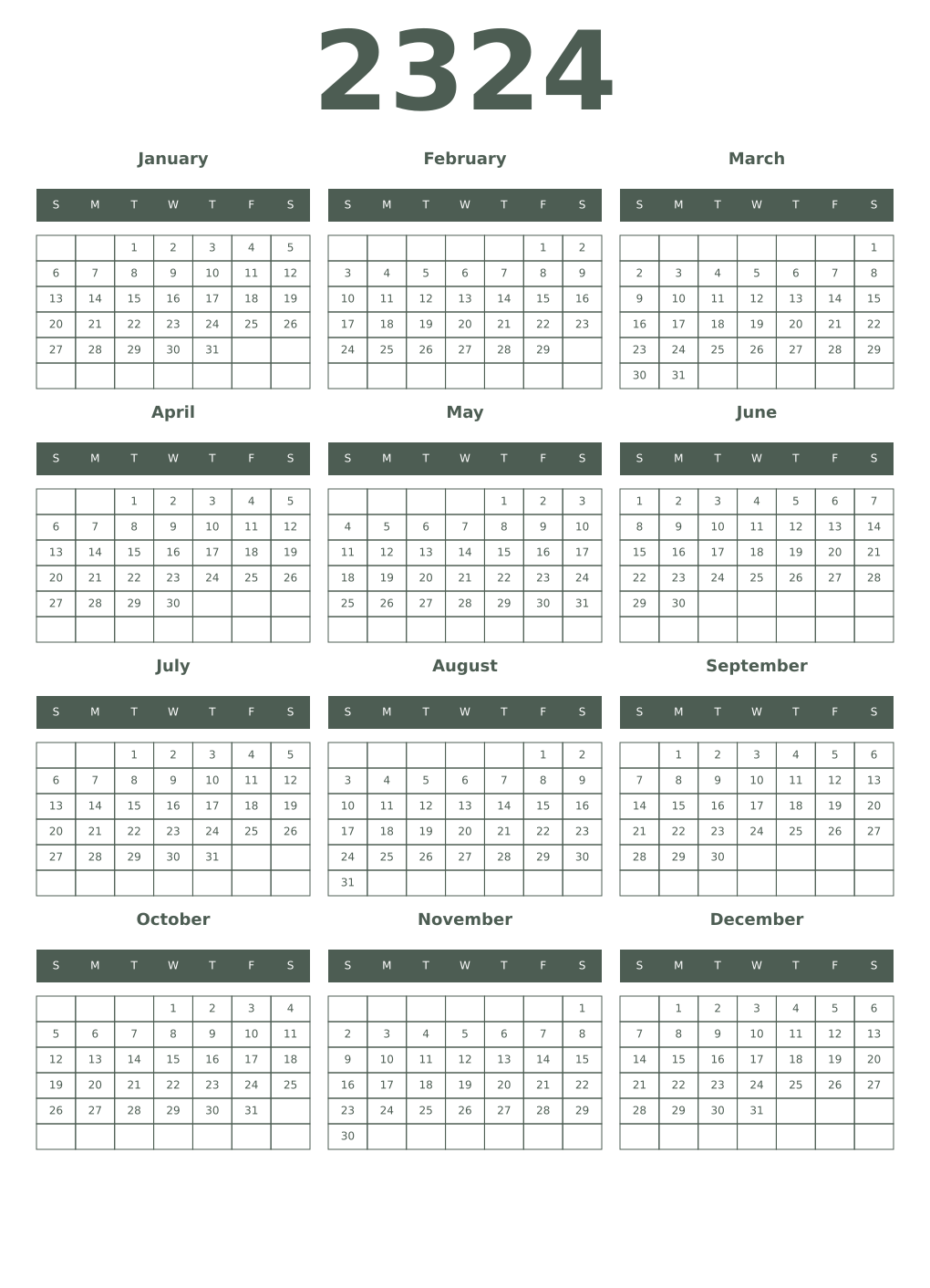 Printable 2324 Year Calendars feldgrau