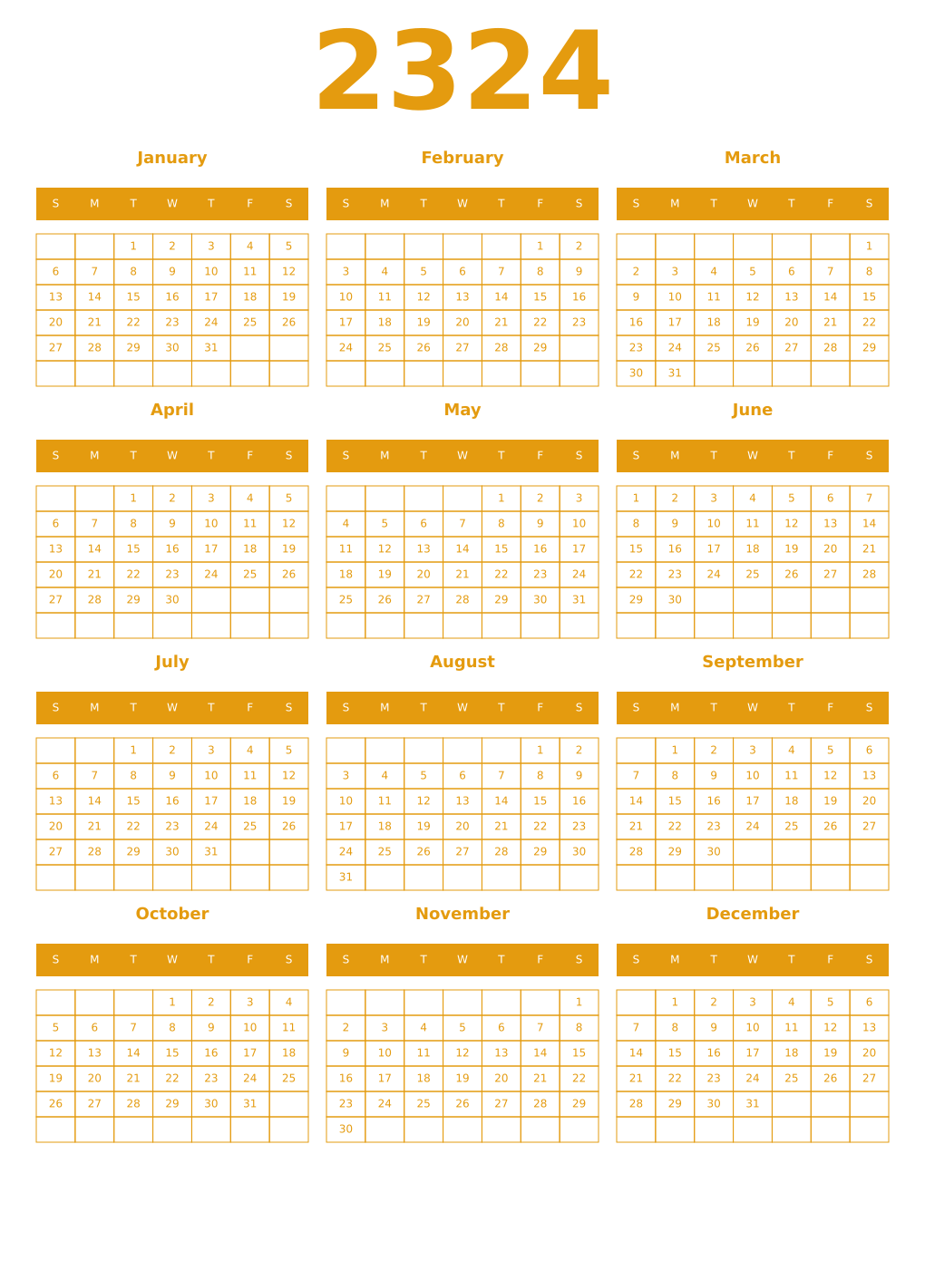 Printable 2324 Year Calendars gamboge