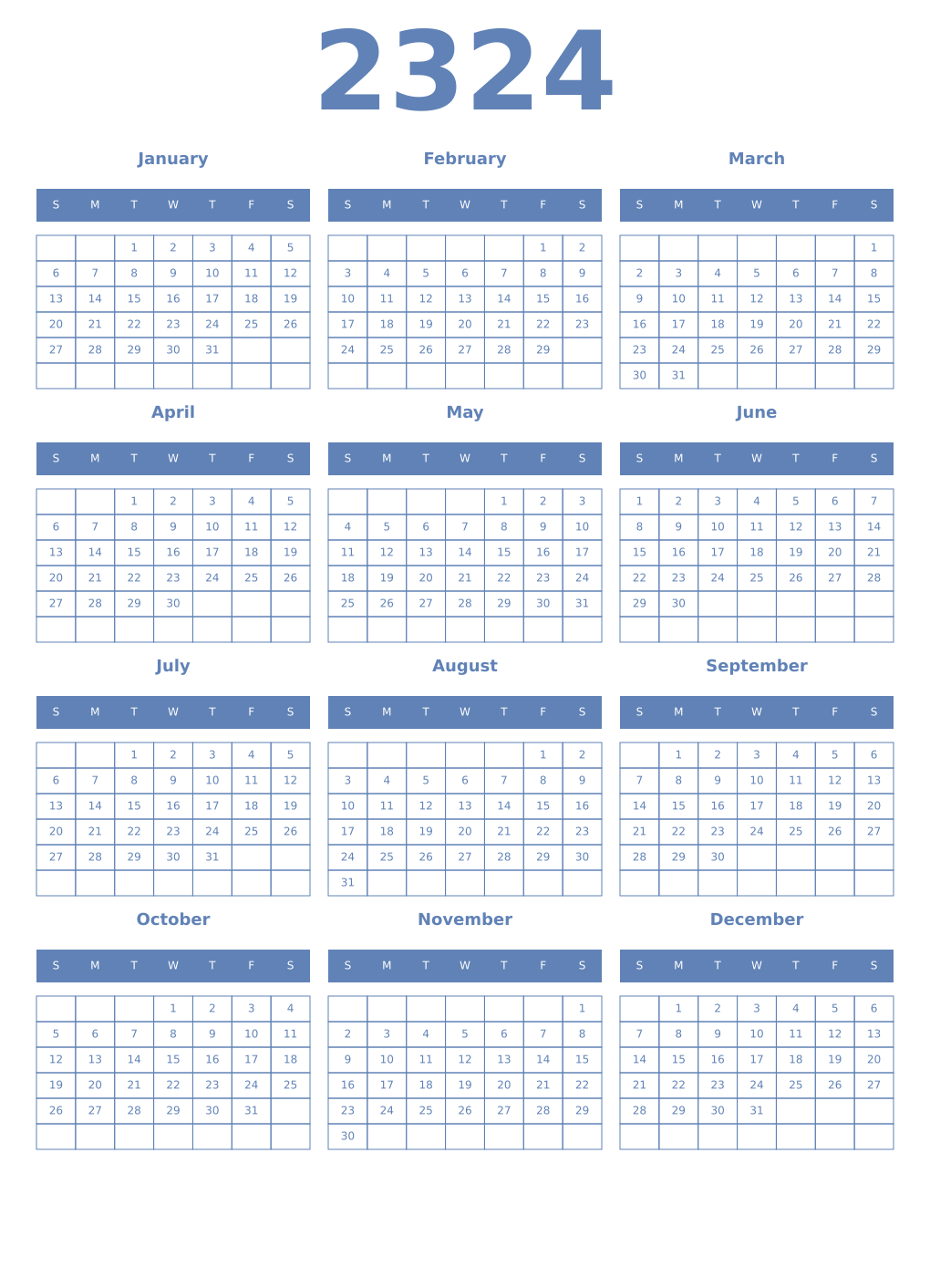 Printable 2324 Year Calendars glaucous