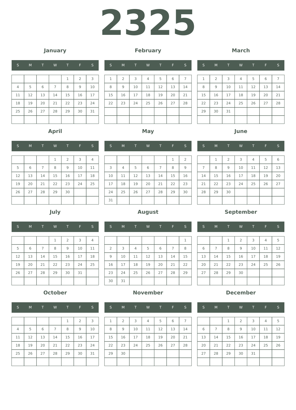 Printable 2325 Year Calendars feldgrau