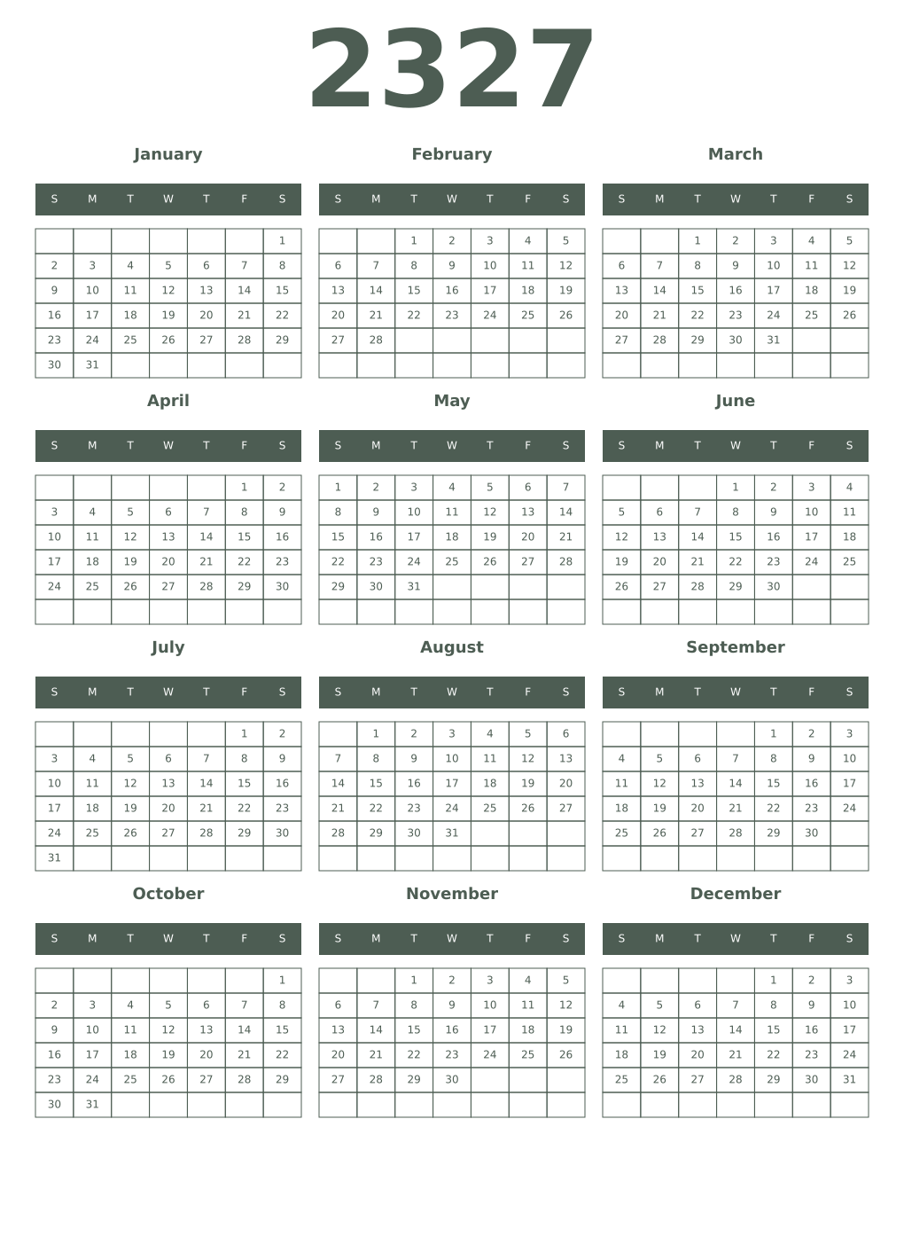 Printable 2327 Year Calendars feldgrau