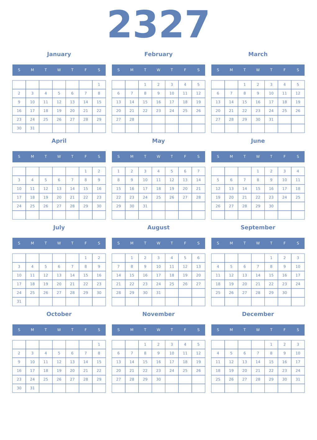 Printable 2327 Year Calendars glaucous