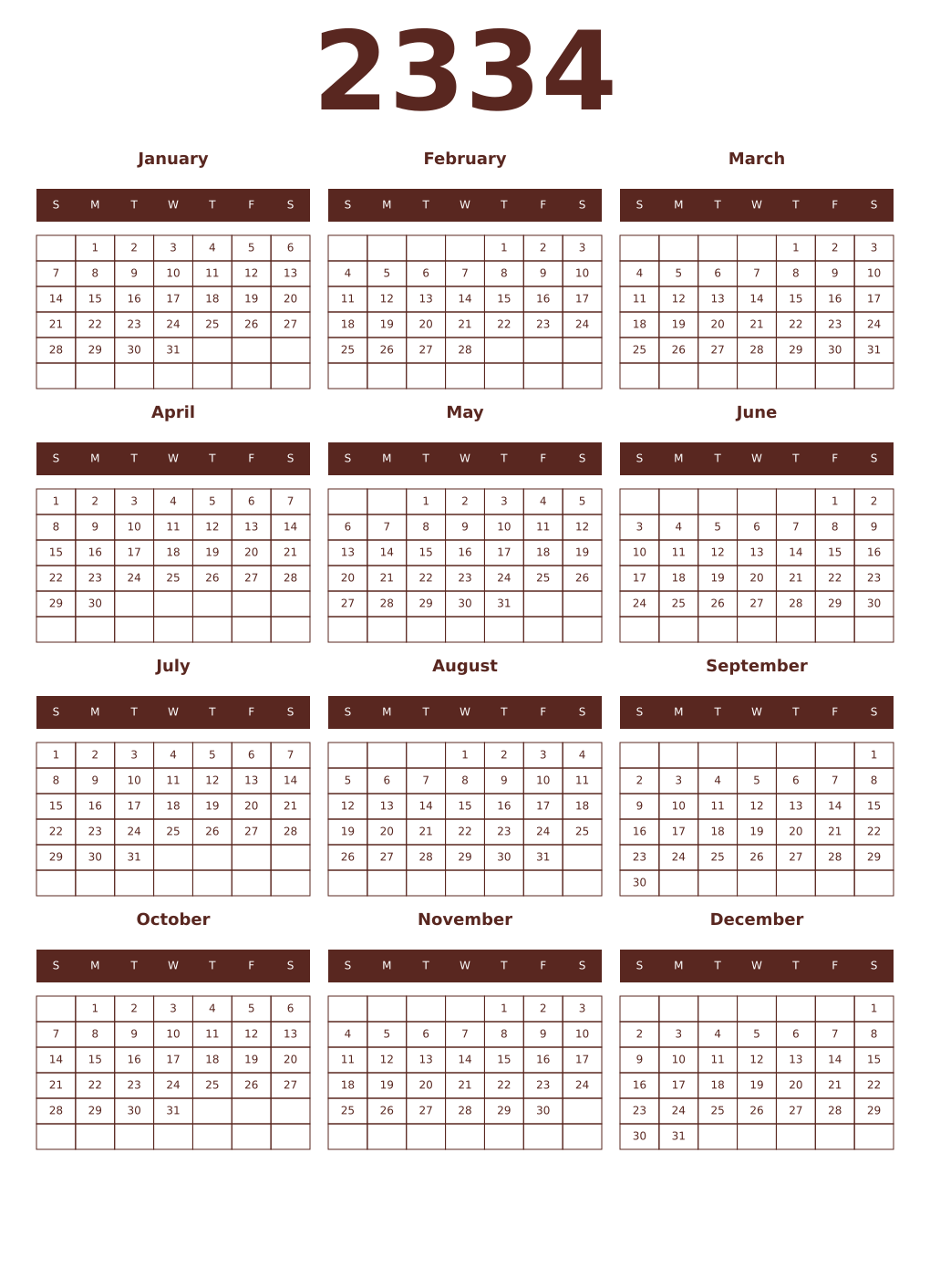 Printable 2334 Year Calendars mortuum