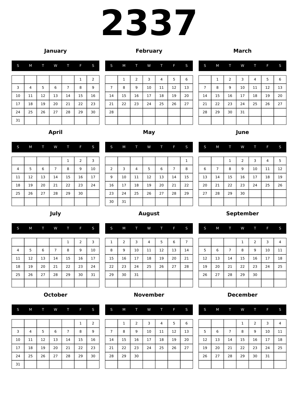 Printable 2337 Calendars