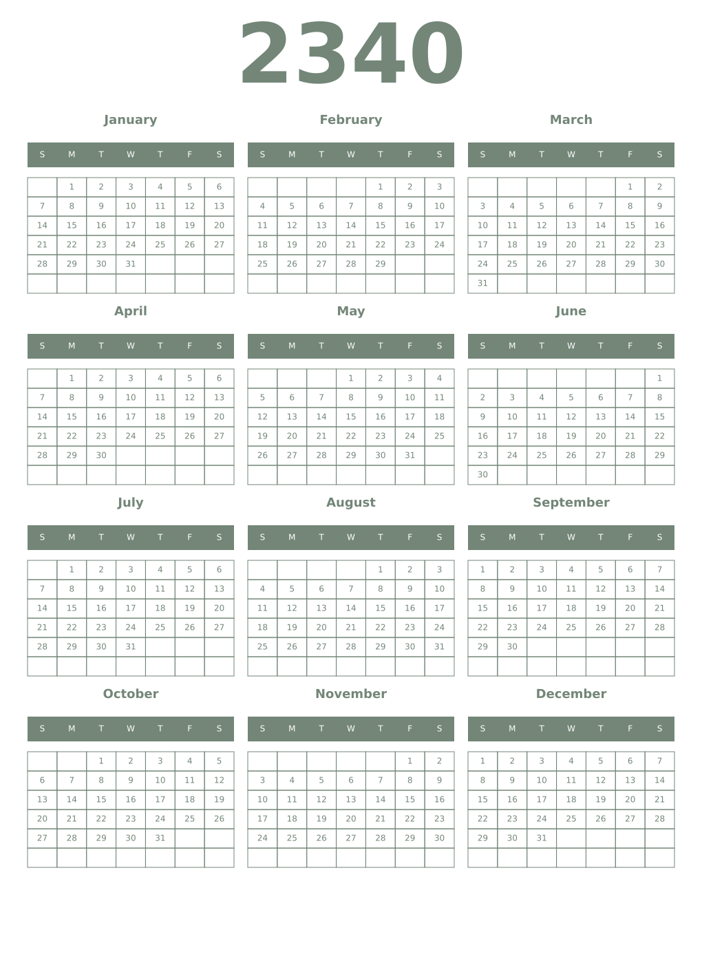 Printable 2340 Year Calendars xanadu
