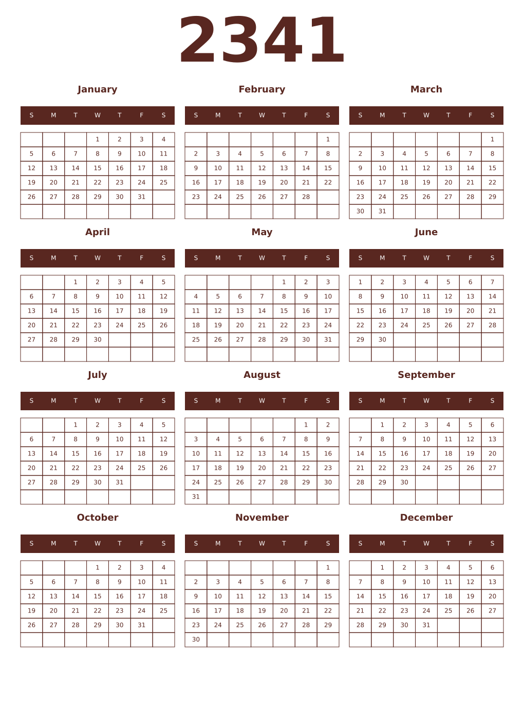 Printable 2341 Year Calendars mortuum