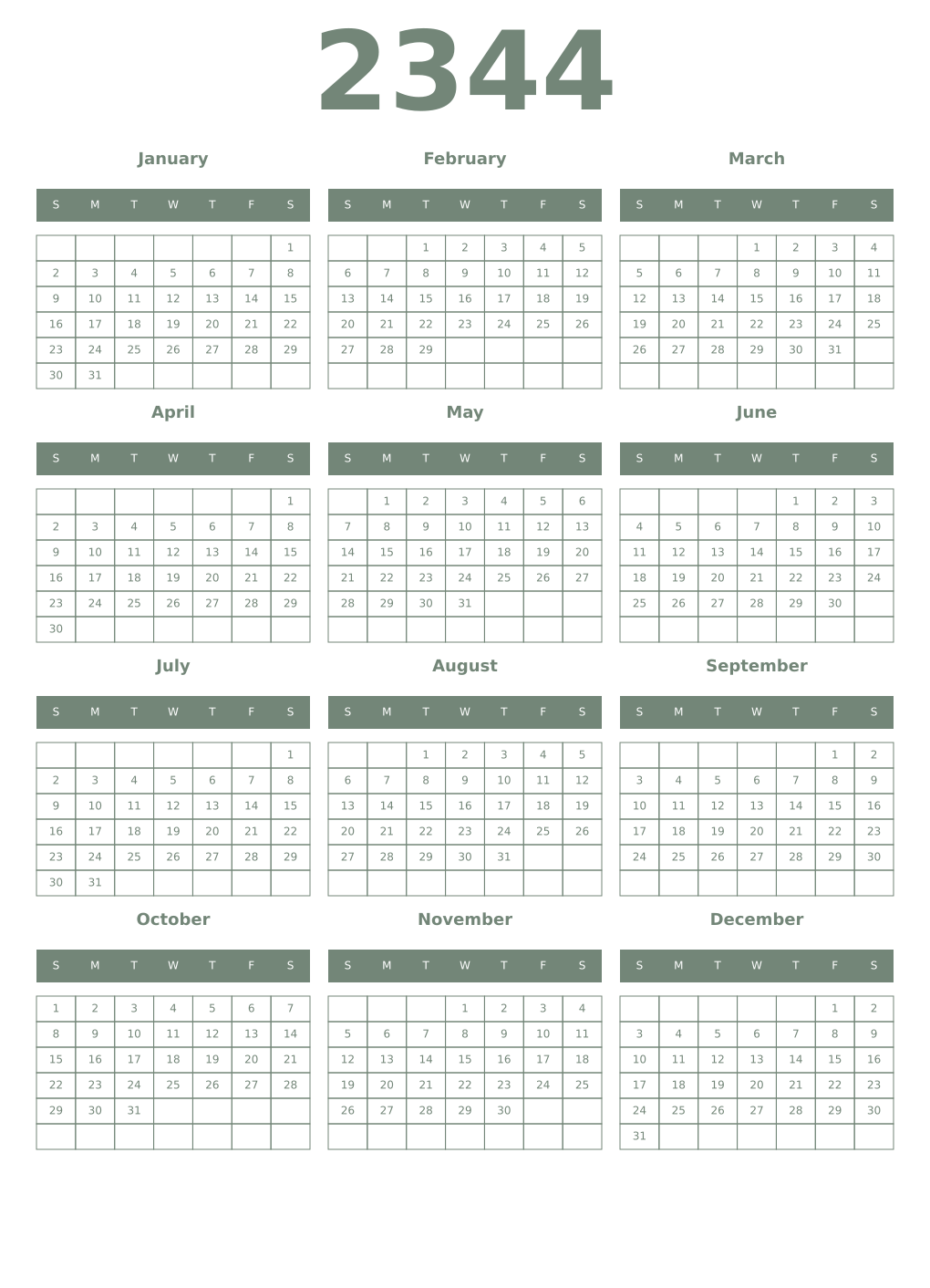 Printable 2344 Year Calendars xanadu