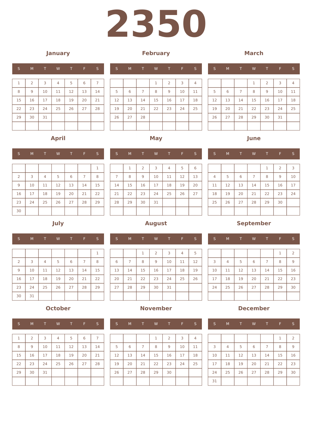 Printable 2350 Year Calendars coffe