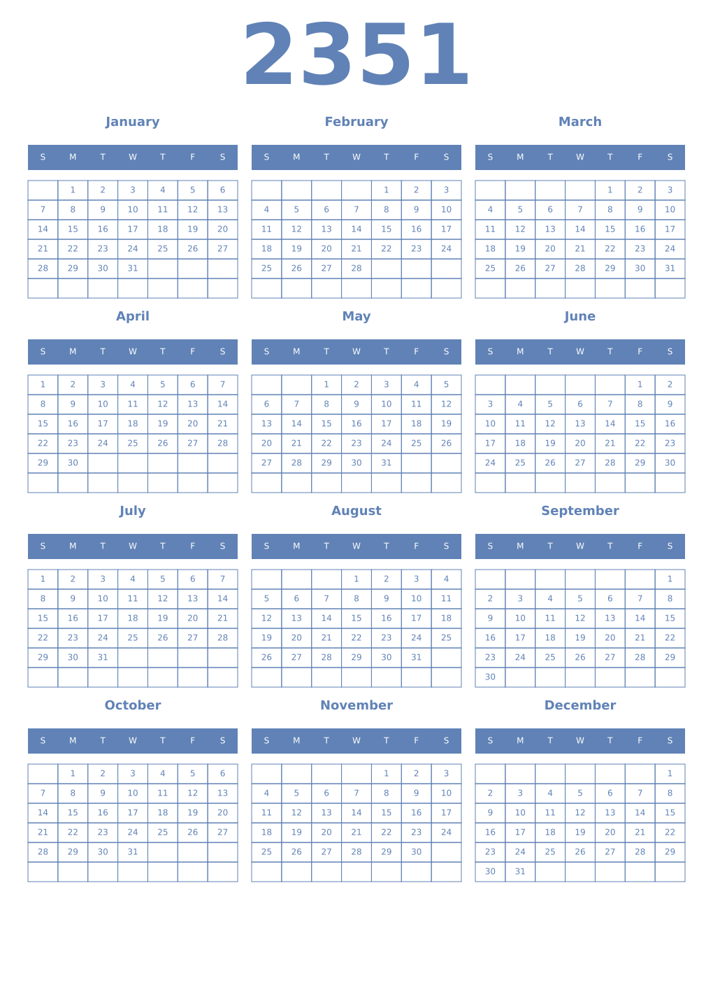 Printable 2351 Year Calendars glaucous