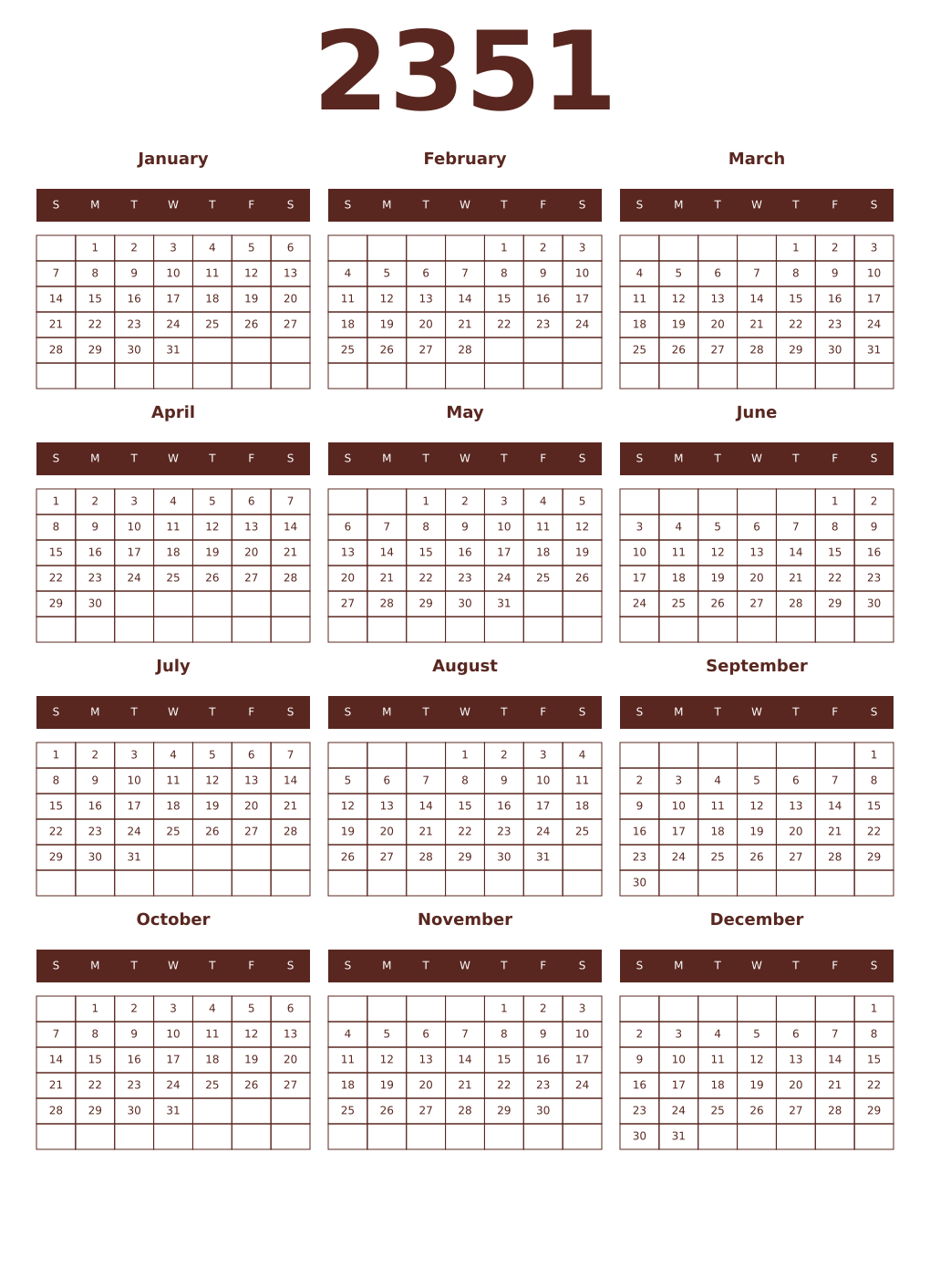Printable 2351 Year Calendars mortuum