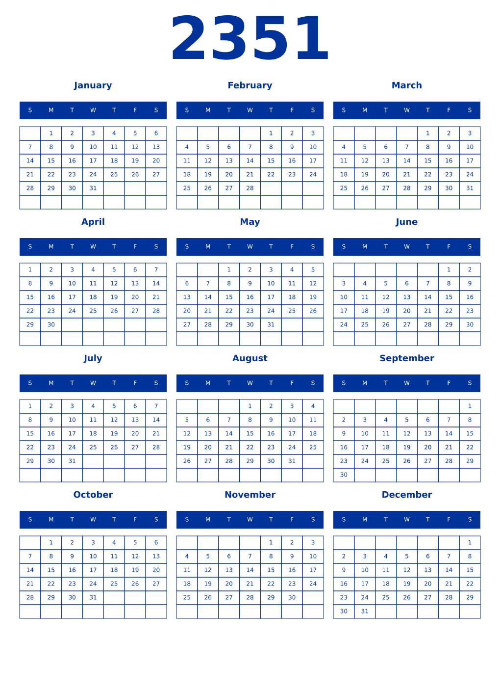 Printable 2351 Year Calendars smalt