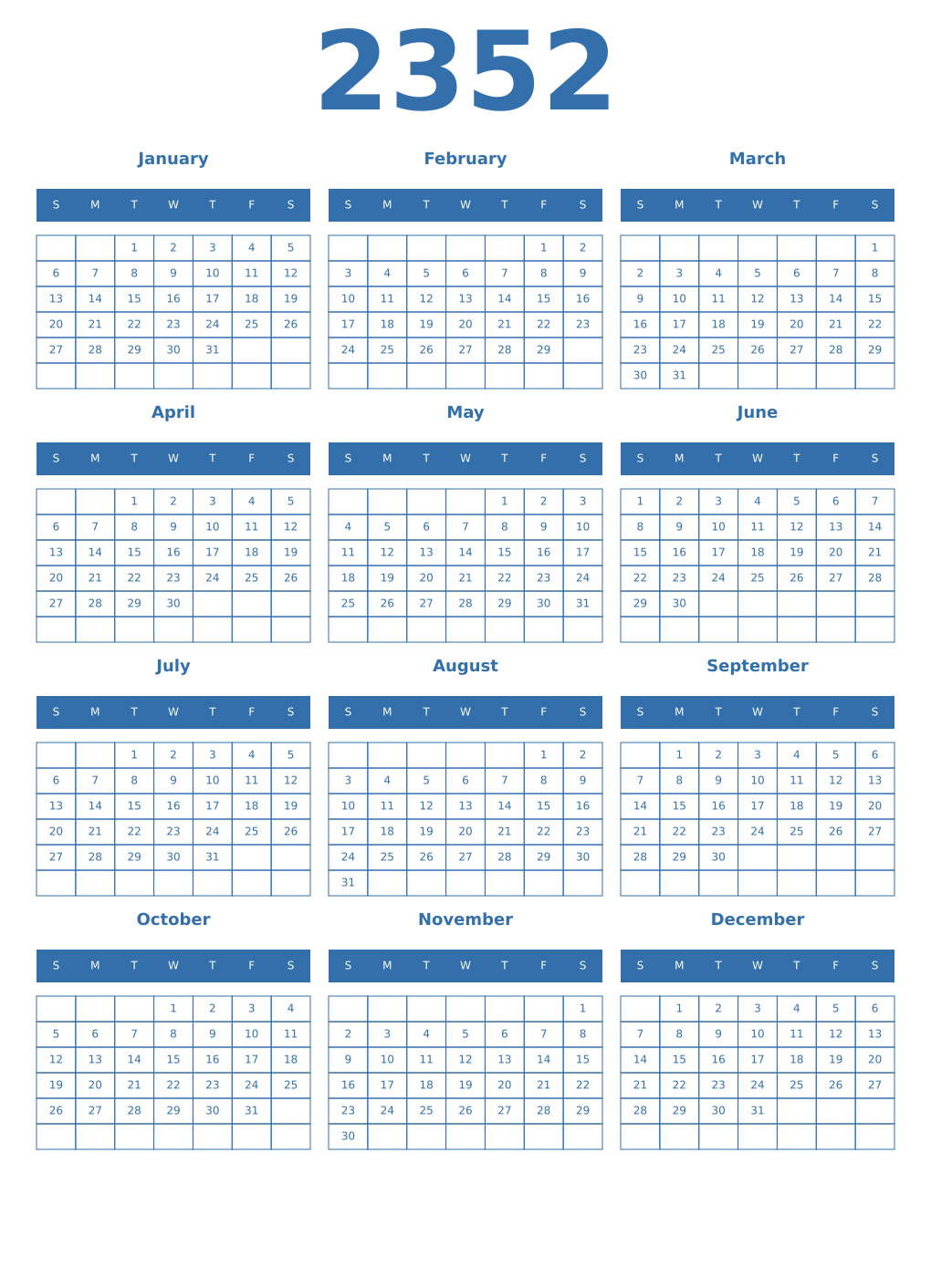 Printable 2352 Year Calendars blue