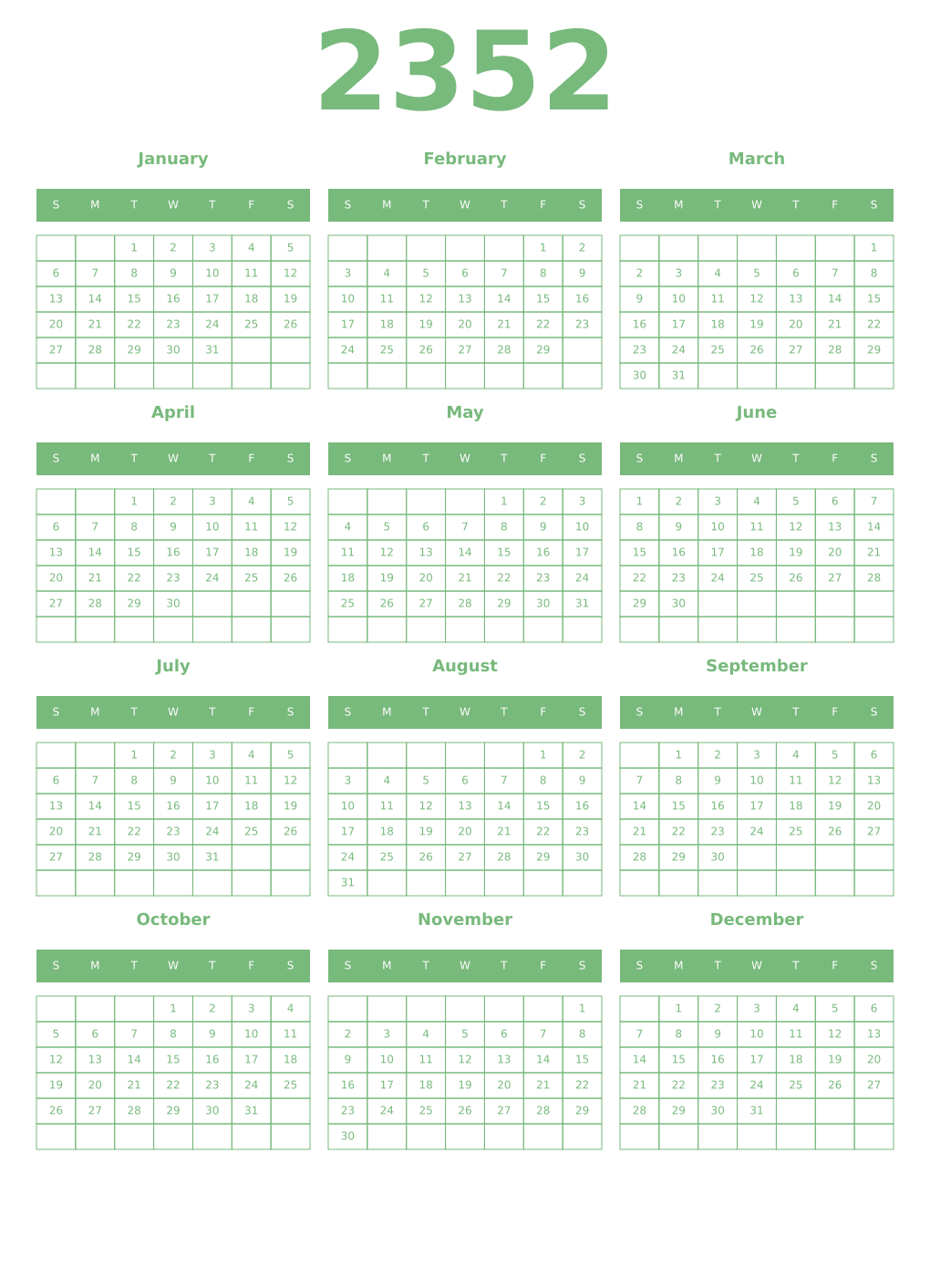 Printable 2352 Year Calendars celadon