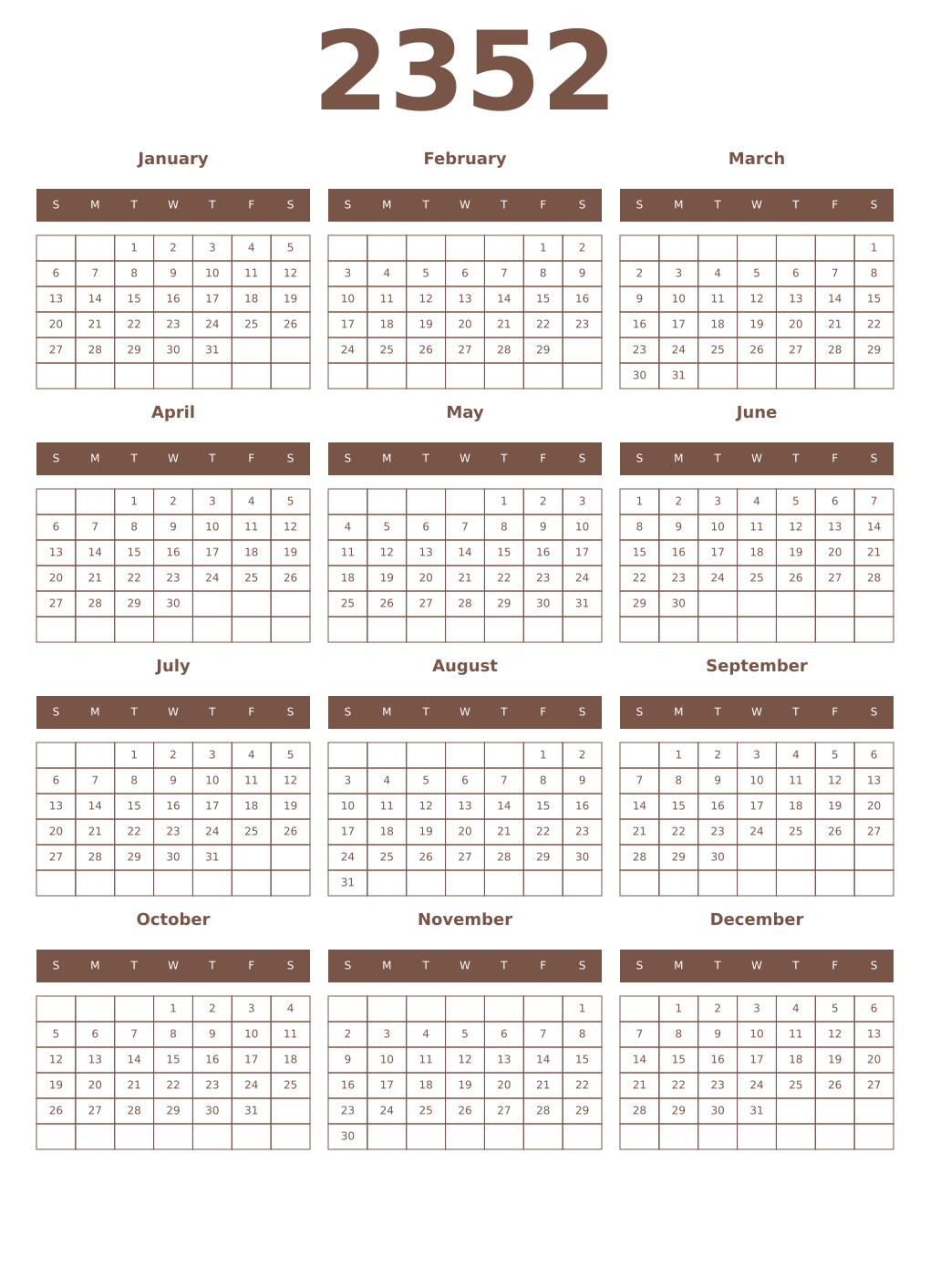 Printable 2352 Year Calendars coffe