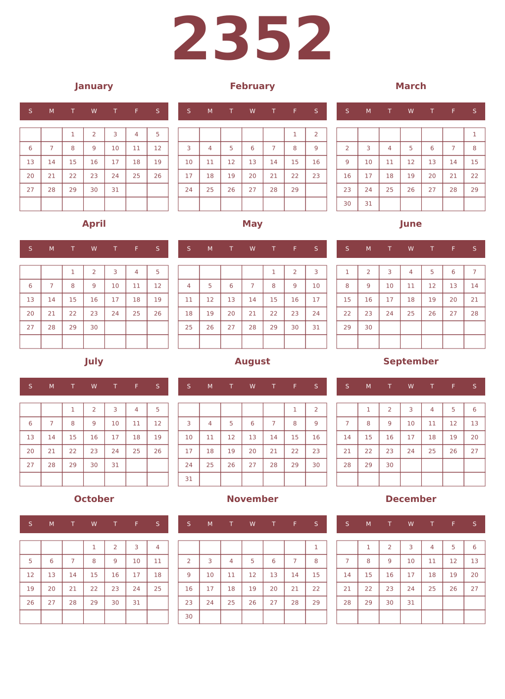 Printable 2352 Year Calendars cordovan