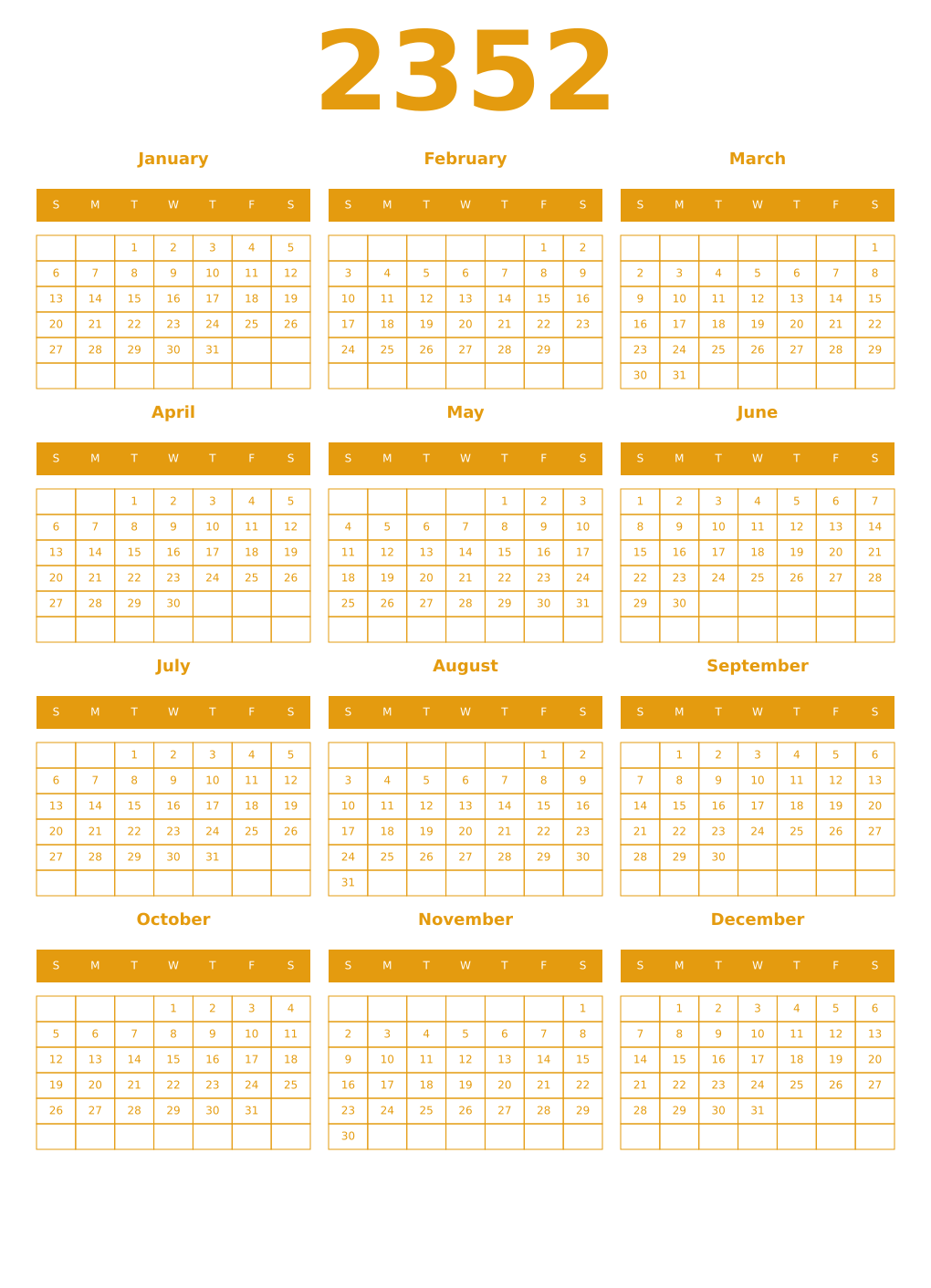 Printable 2352 Year Calendars gamboge