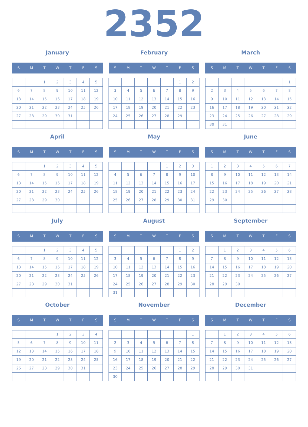 Printable 2352 Year Calendars glaucous