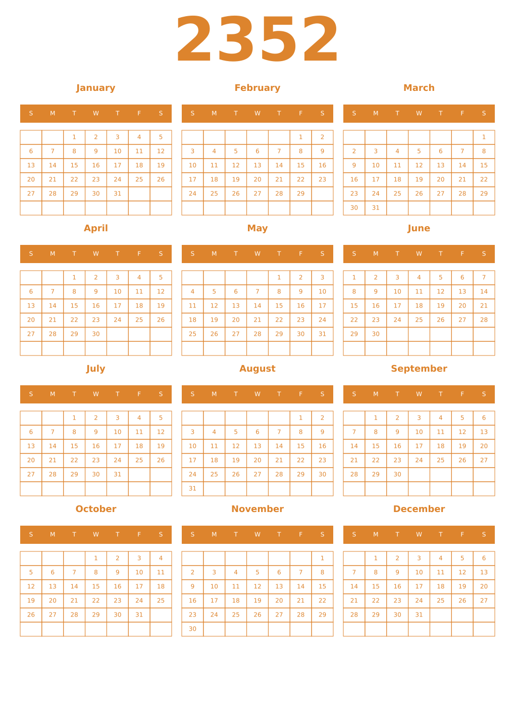Printable 2352 Year Calendars orange