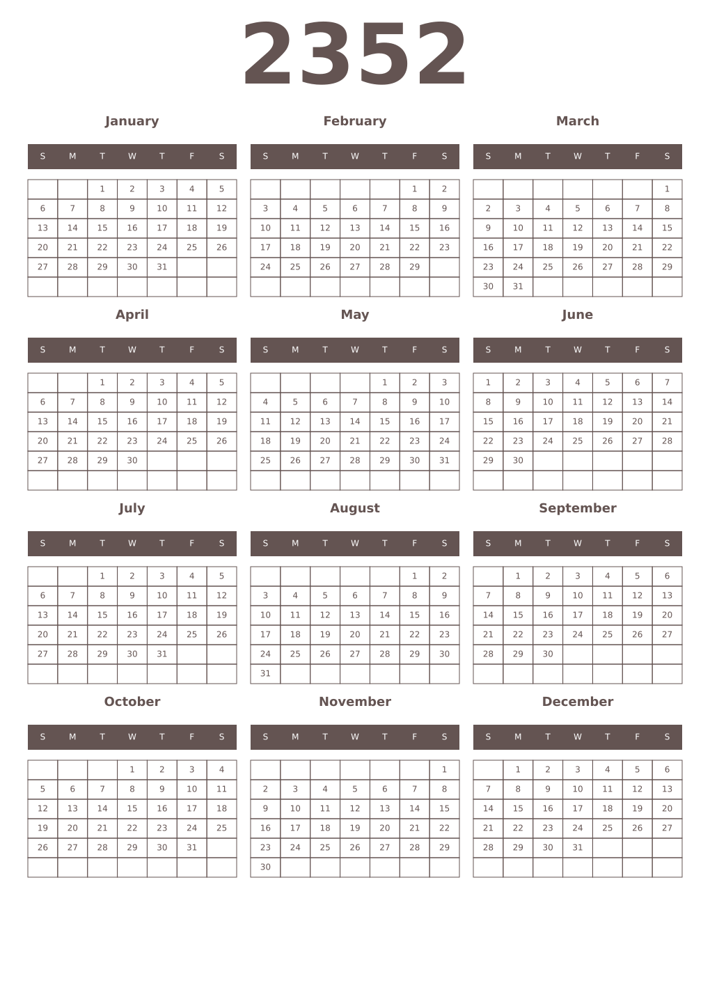 Printable 2352 Year Calendars wenge