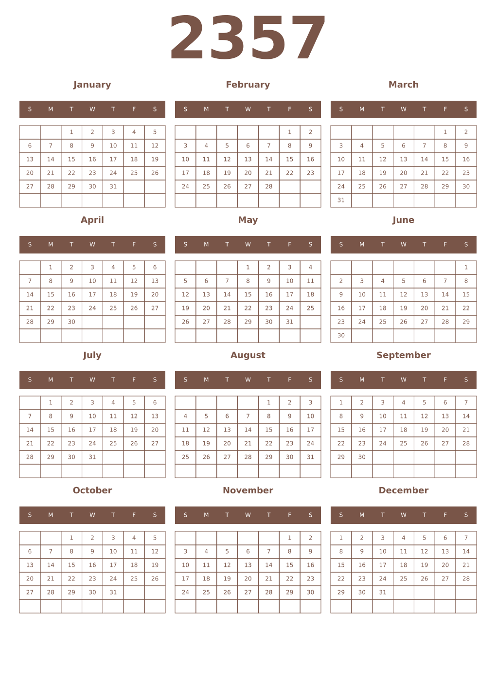 Printable 2357 Year Calendars coffe