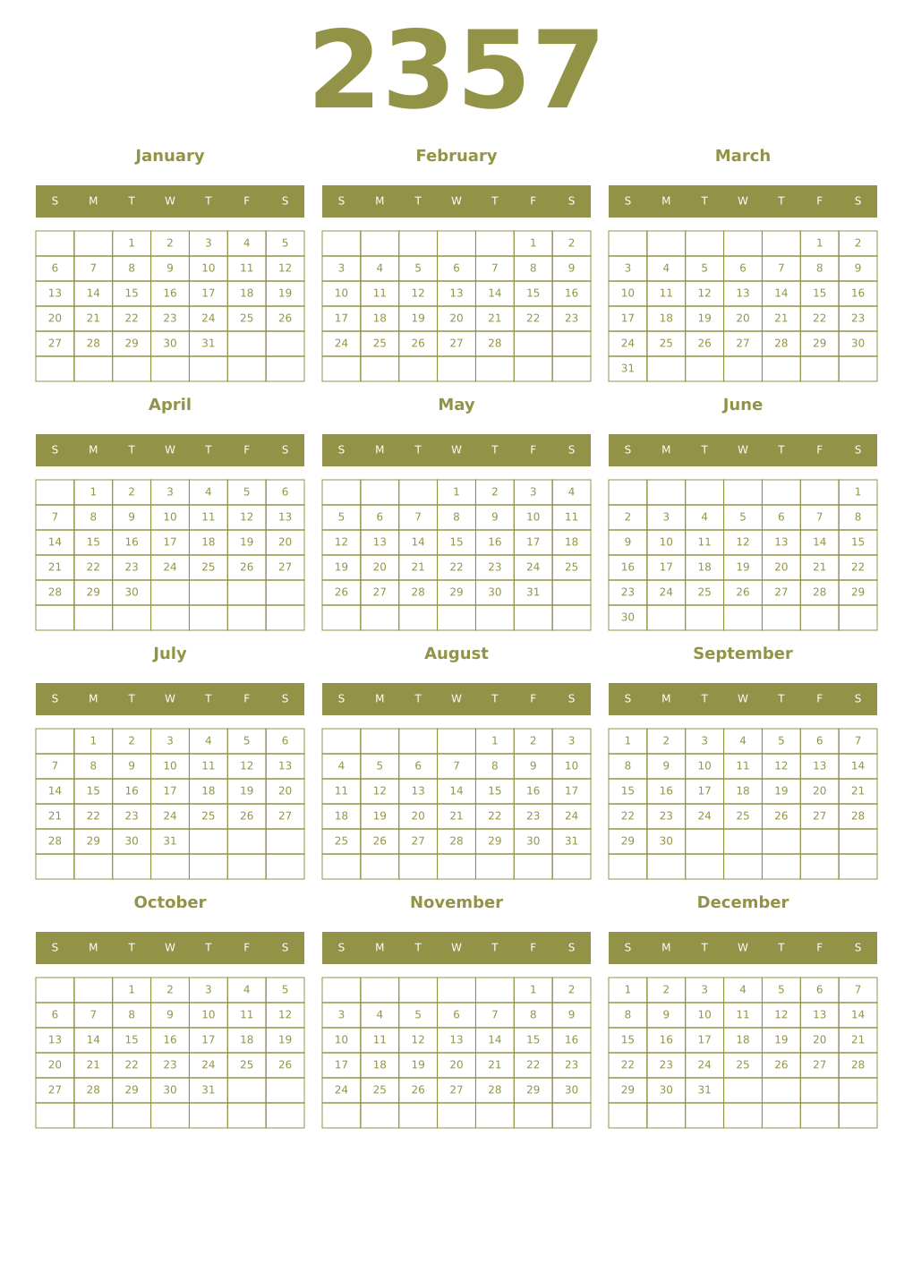 Printable 2357 Year Calendars eburnean