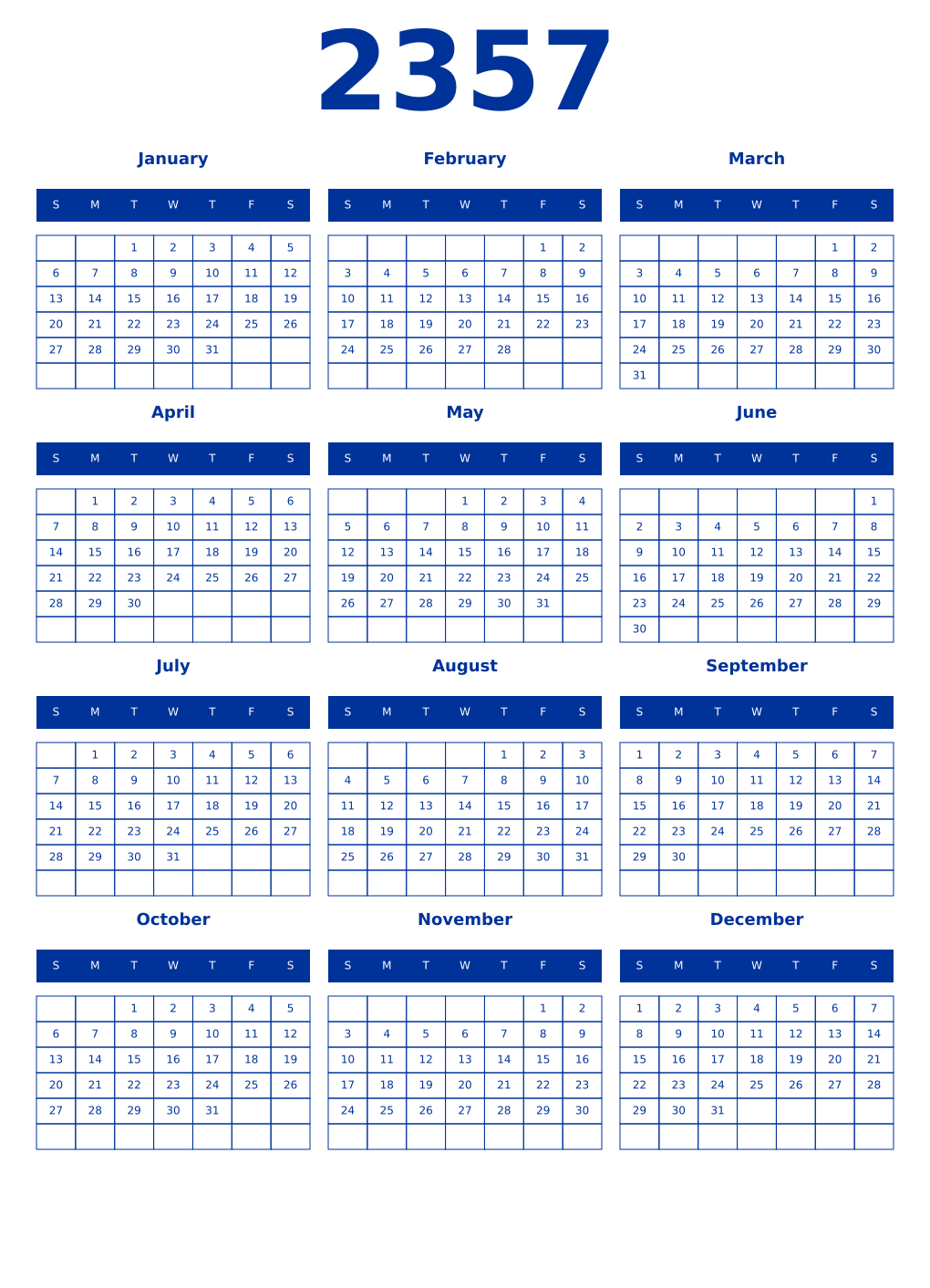 Printable 2357 Year Calendars smalt