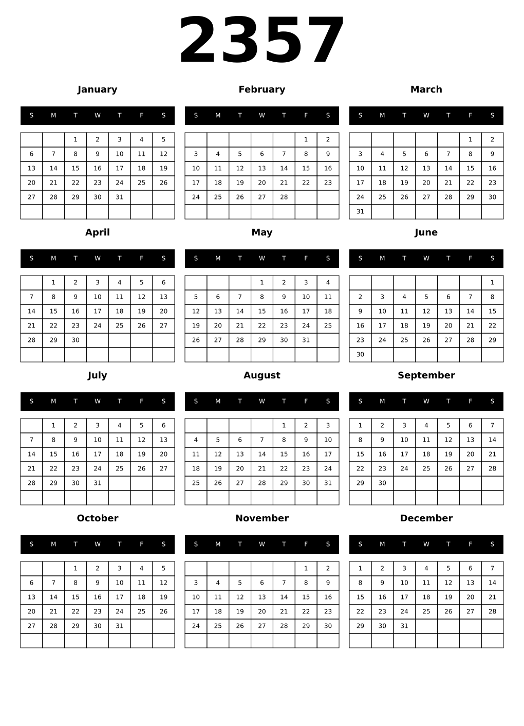 Printable 2357 Calendars