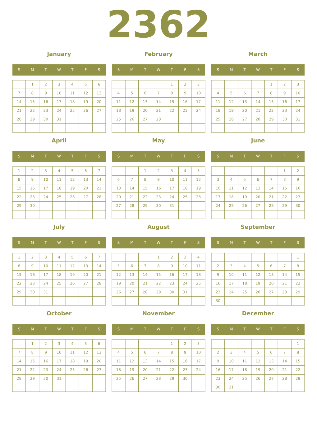 Printable 2362 Year Calendars eburnean
