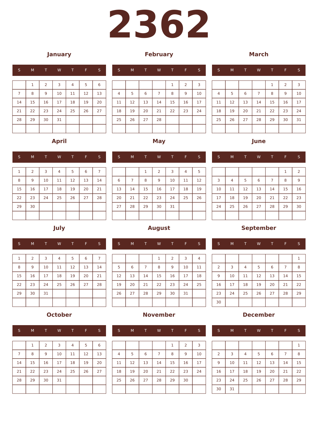 Printable 2362 Year Calendars mortuum