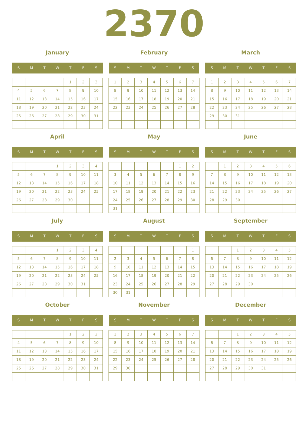 Printable 2370 Year Calendars eburnean