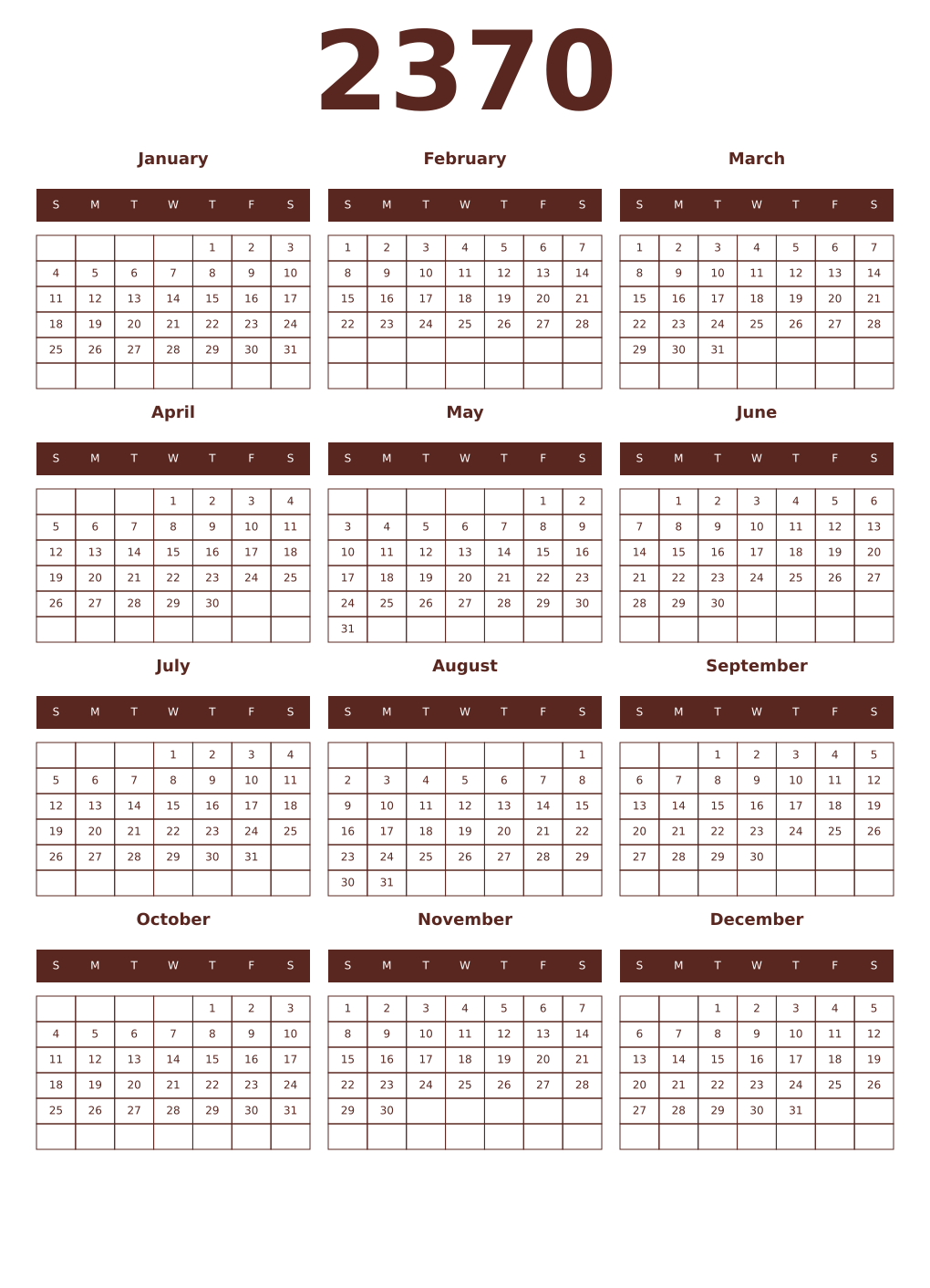 Printable 2370 Year Calendars mortuum