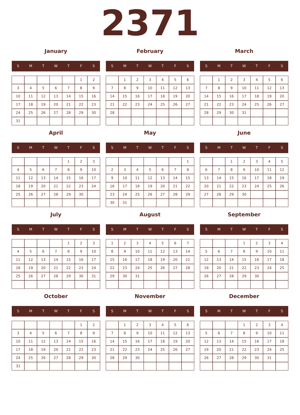 Printable 2371 Year Calendars mortuum