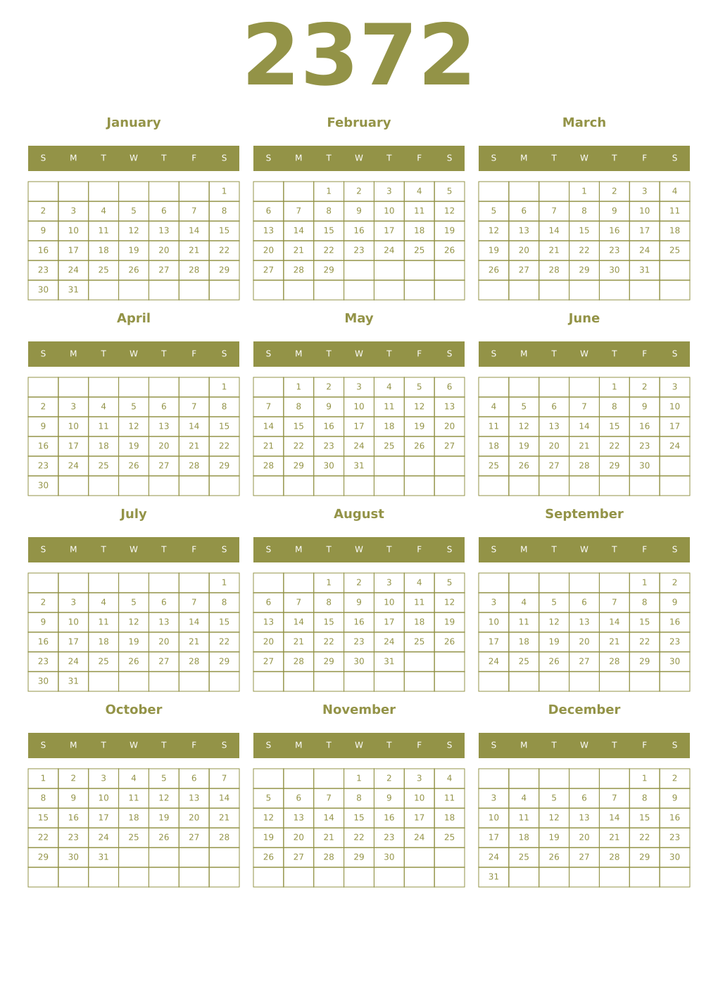 Printable 2372 Year Calendars eburnean