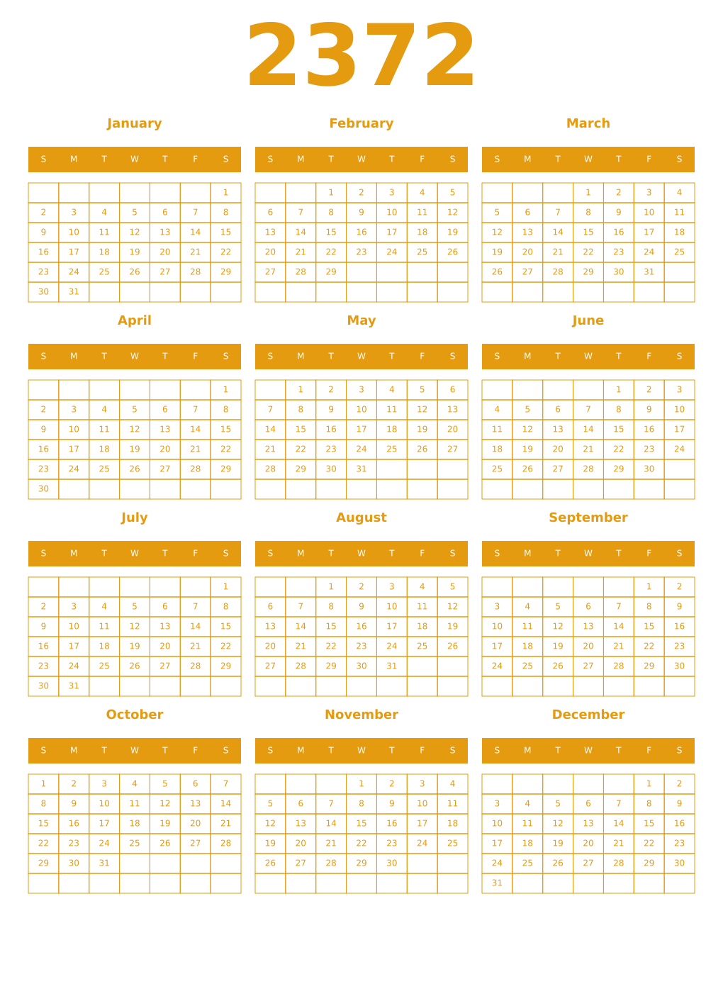 Printable 2372 Year Calendars gamboge