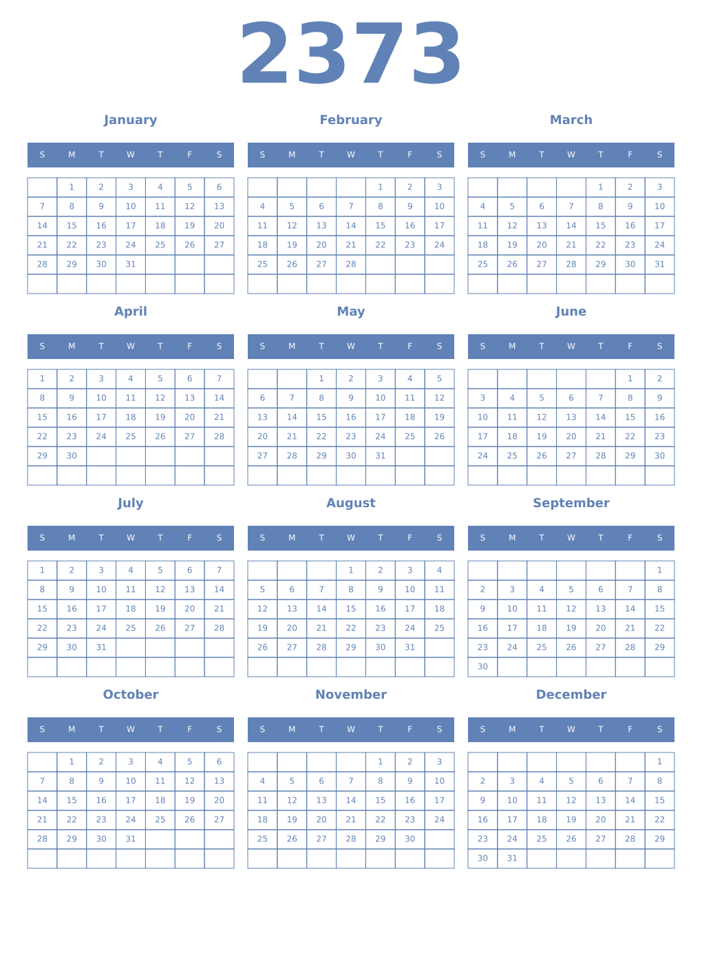 Printable 2373 Year Calendars glaucous