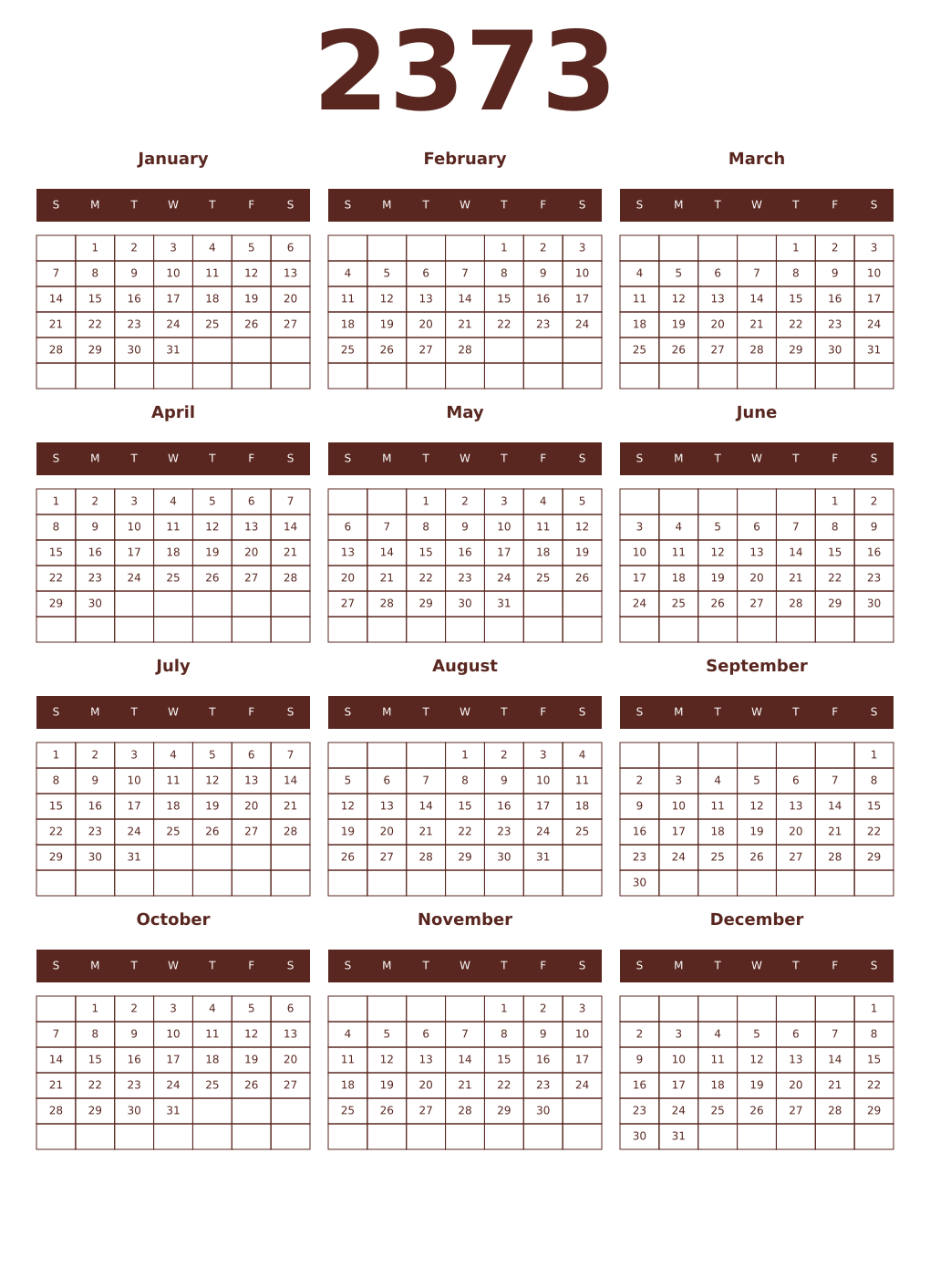 Printable 2373 Year Calendars mortuum