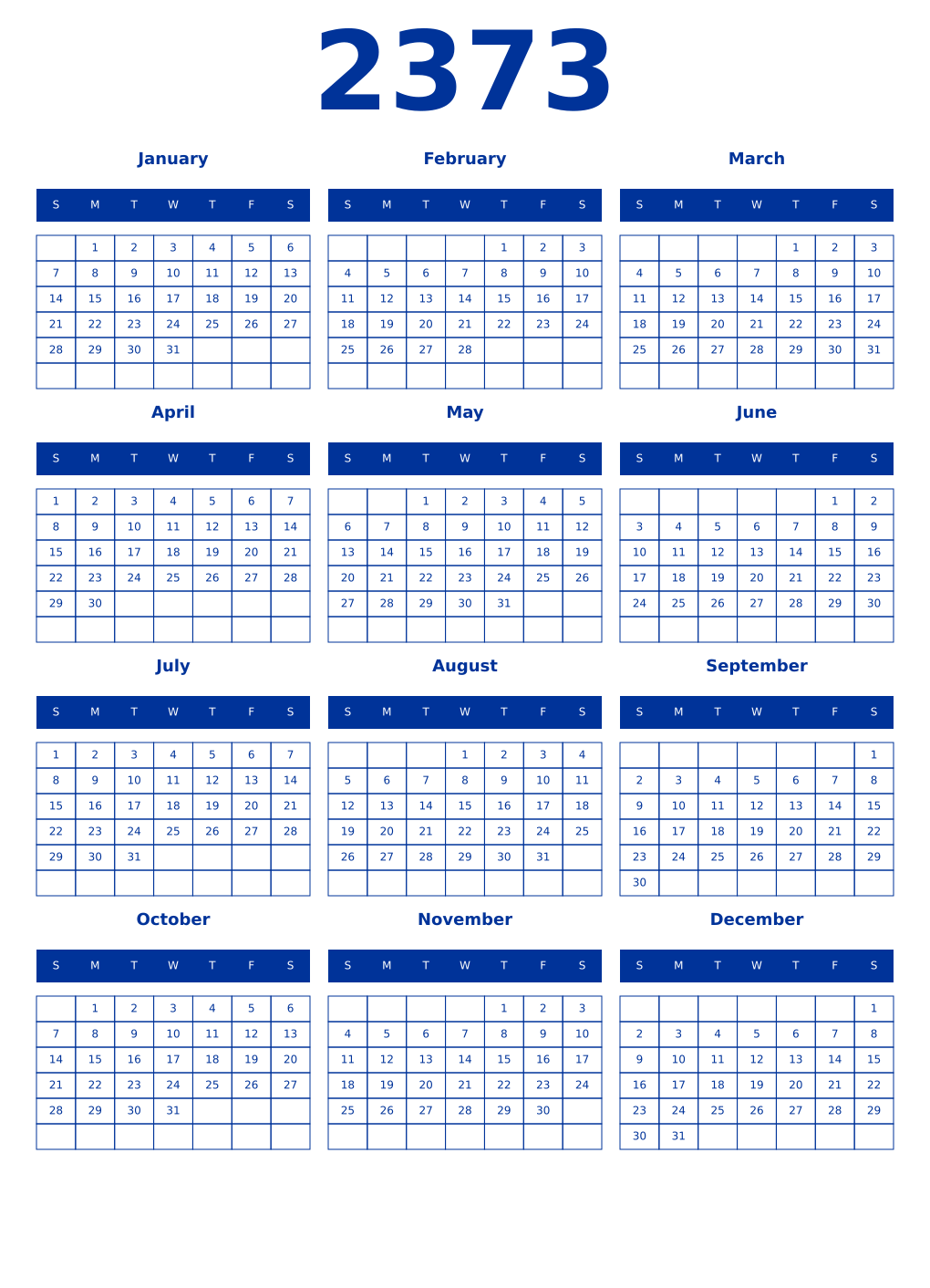 Printable 2373 Year Calendars smalt