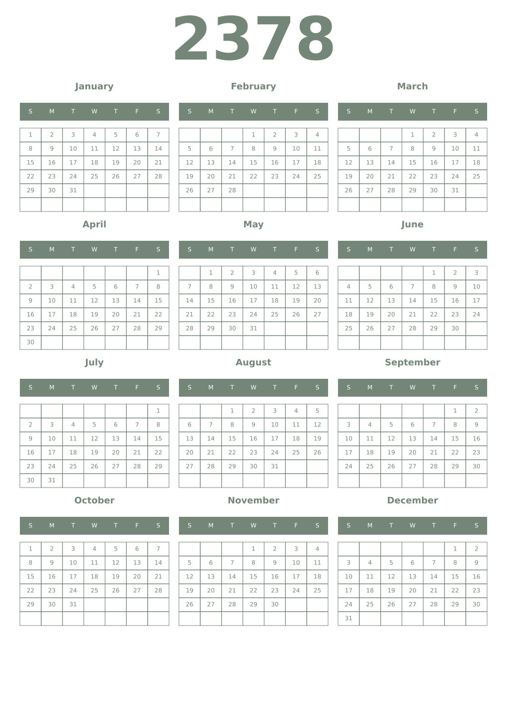Printable 2378 Year Calendars xanadu