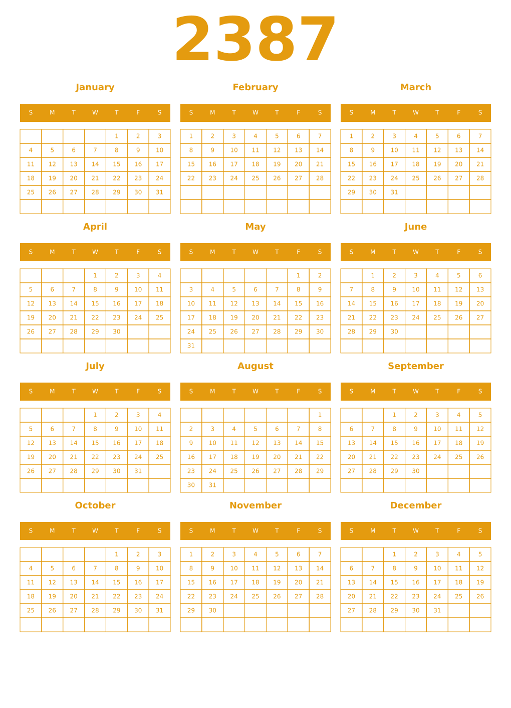 Printable 2387 Year Calendars gamboge