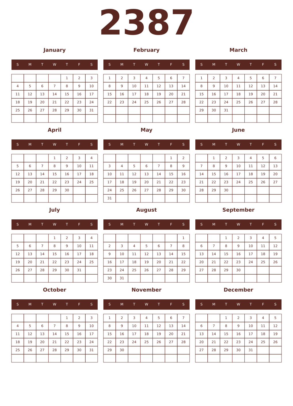 Printable 2387 Year Calendars mortuum
