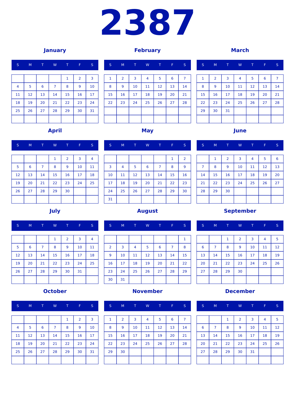 Printable 2387 Year Calendars zaffre