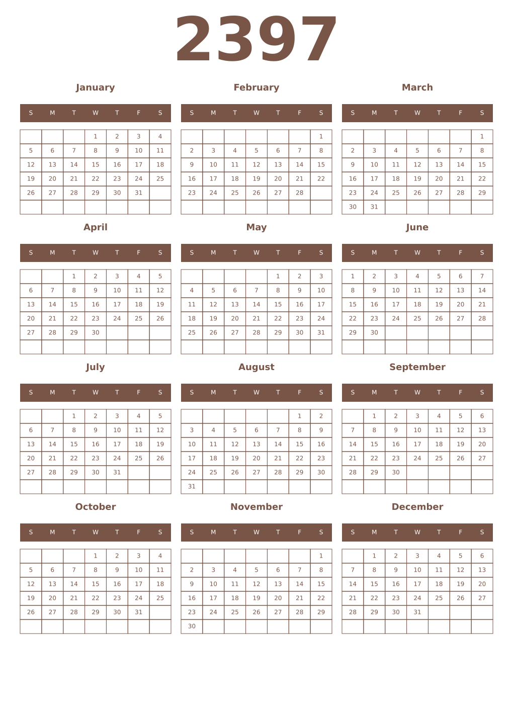 Printable 2397 Year Calendars coffe