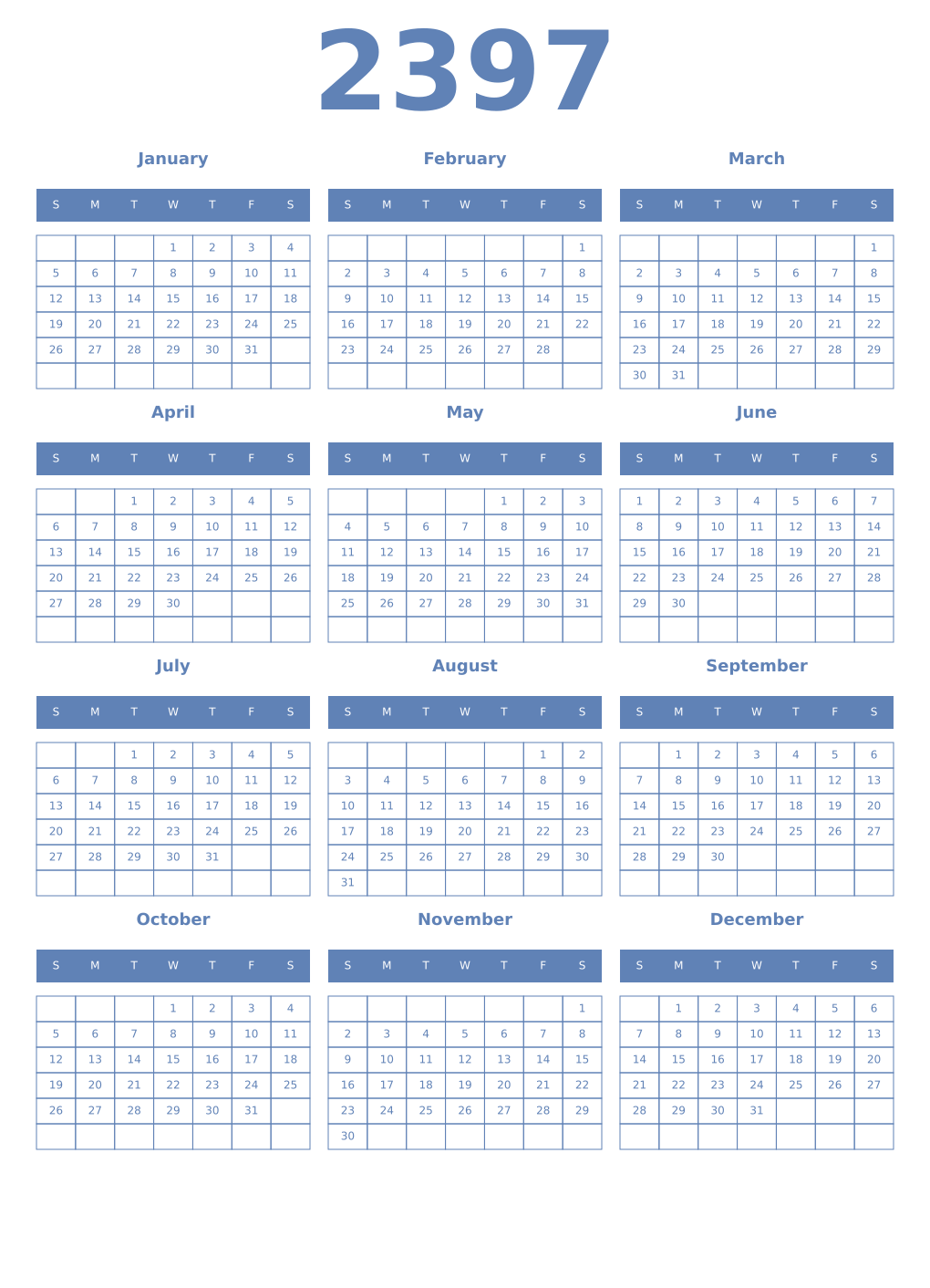 Printable 2397 Year Calendars glaucous