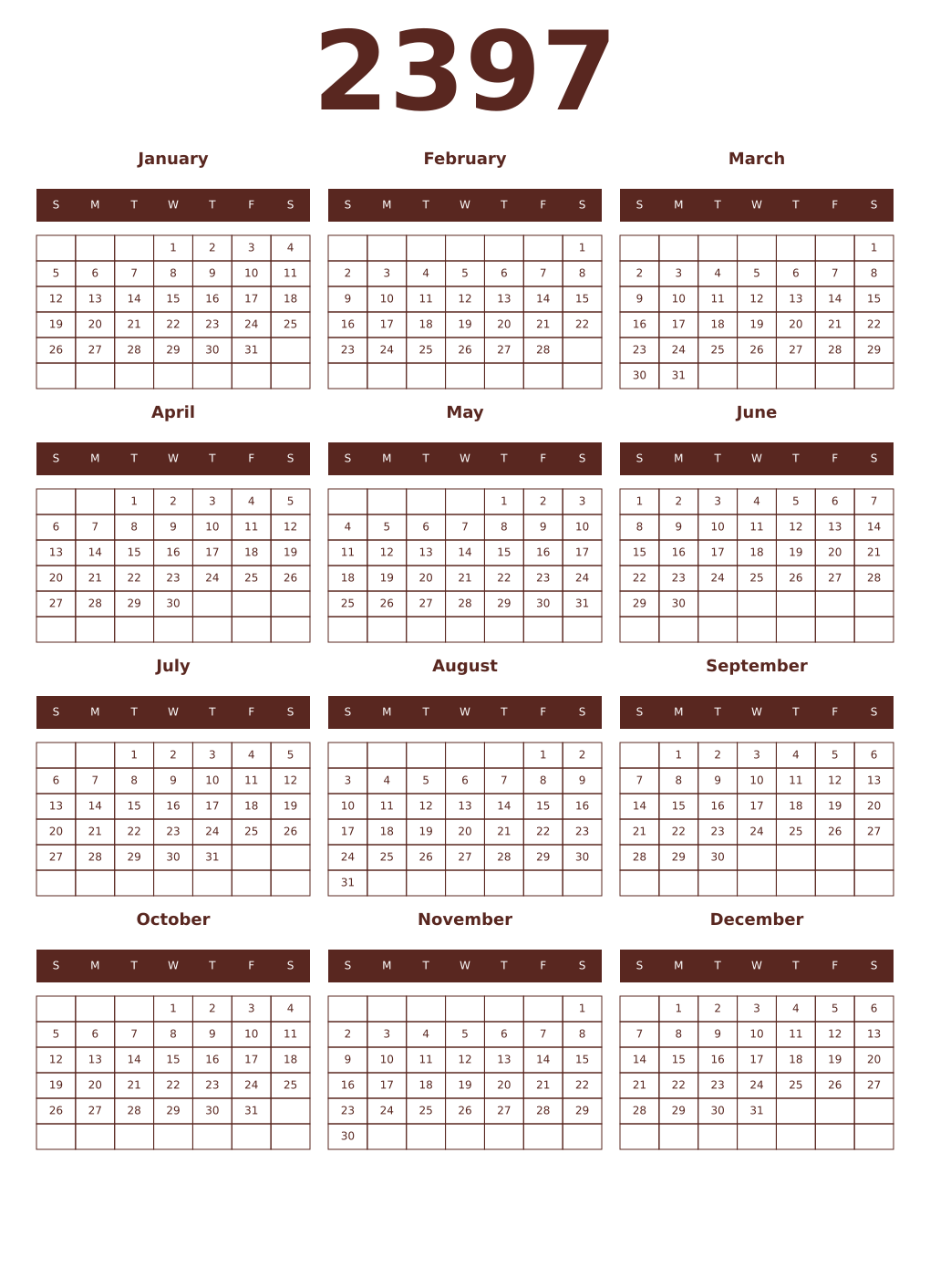 Printable 2397 Year Calendars mortuum