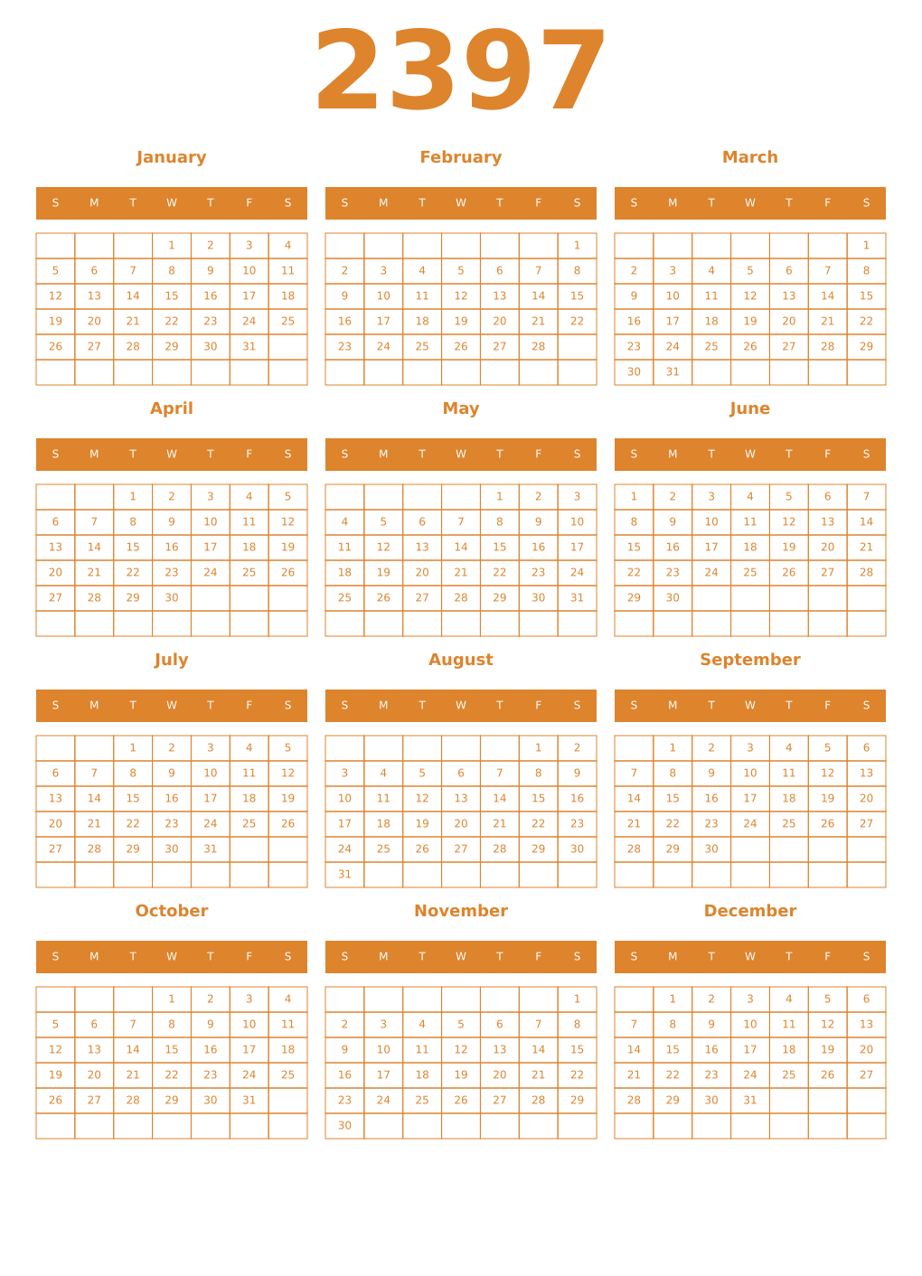 Printable 2397 Year Calendars orange