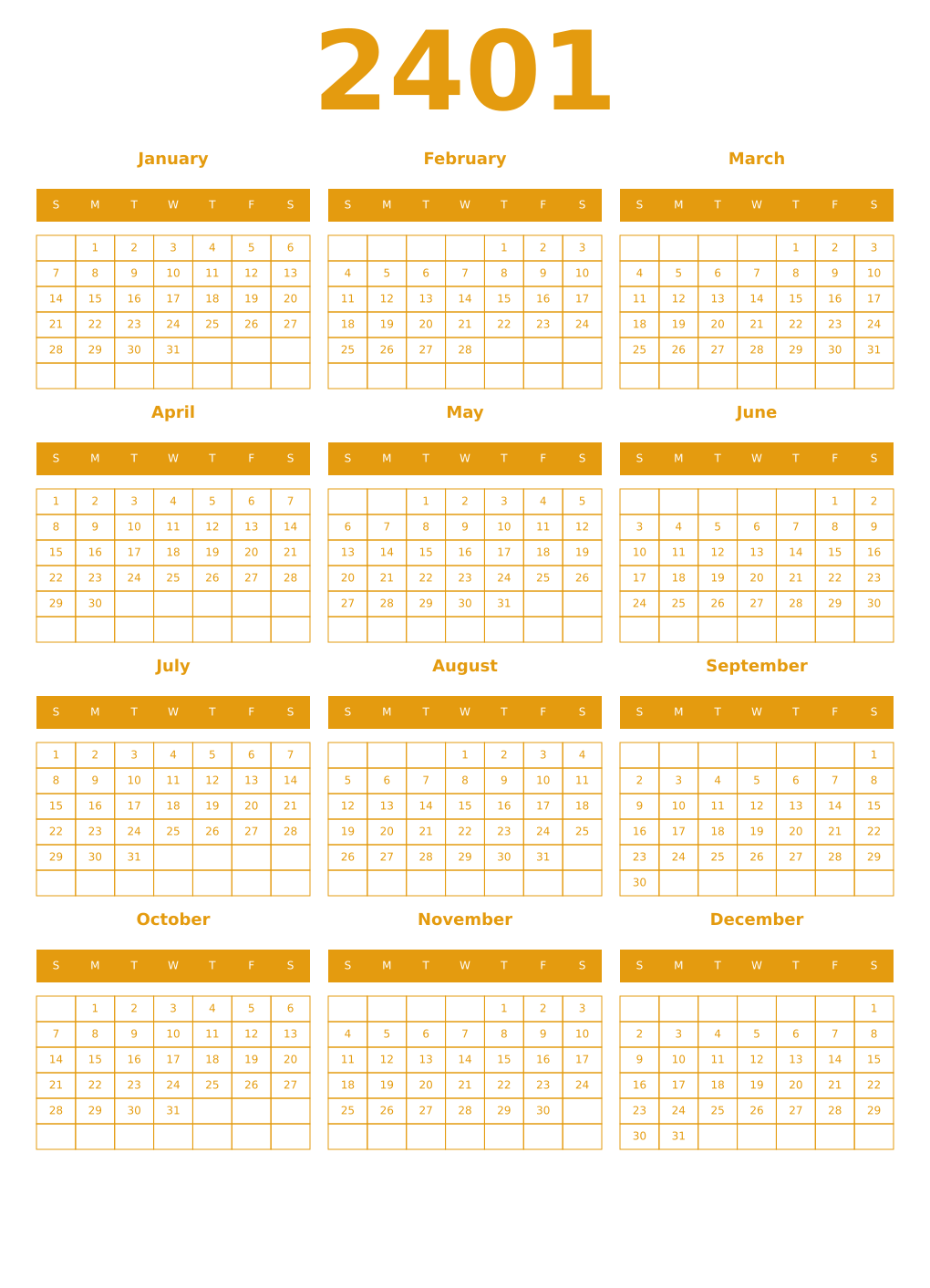 Printable 2401 Year Calendars gamboge