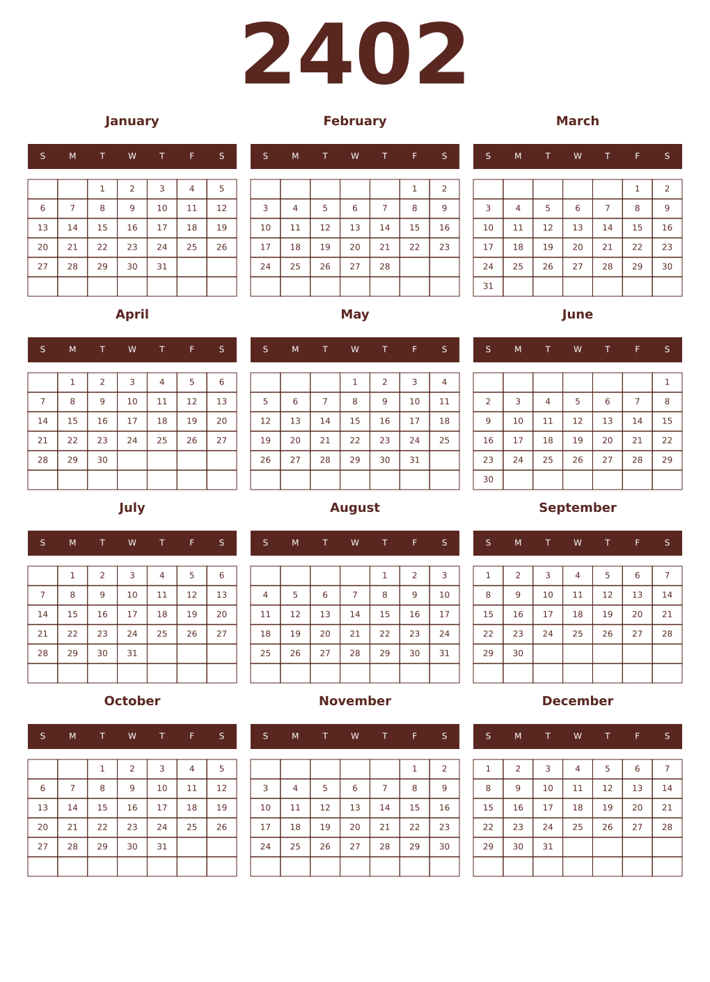 Printable 2402 Year Calendars mortuum