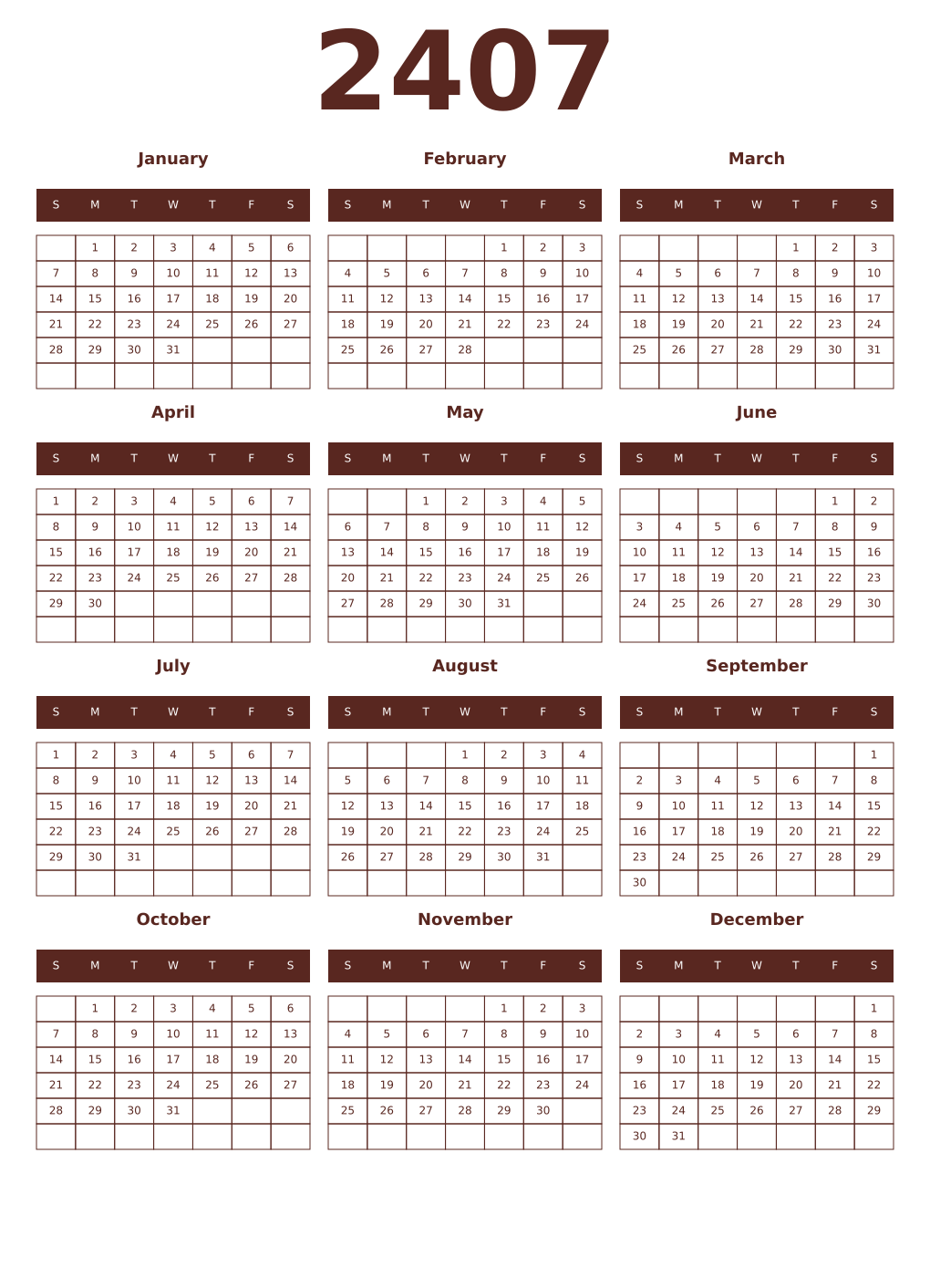 Printable 2407 Year Calendars mortuum