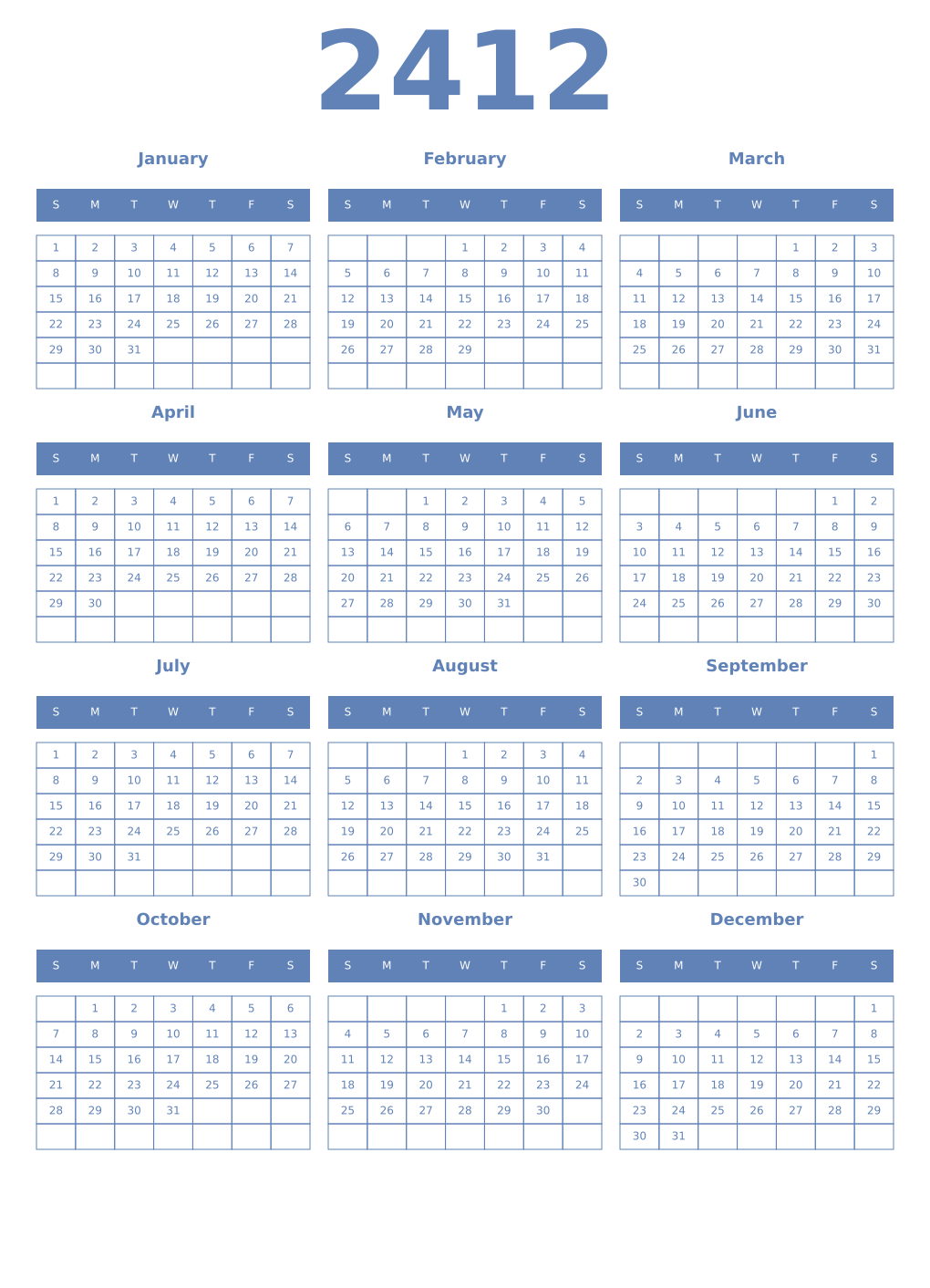 Printable 2412 Year Calendars glaucous
